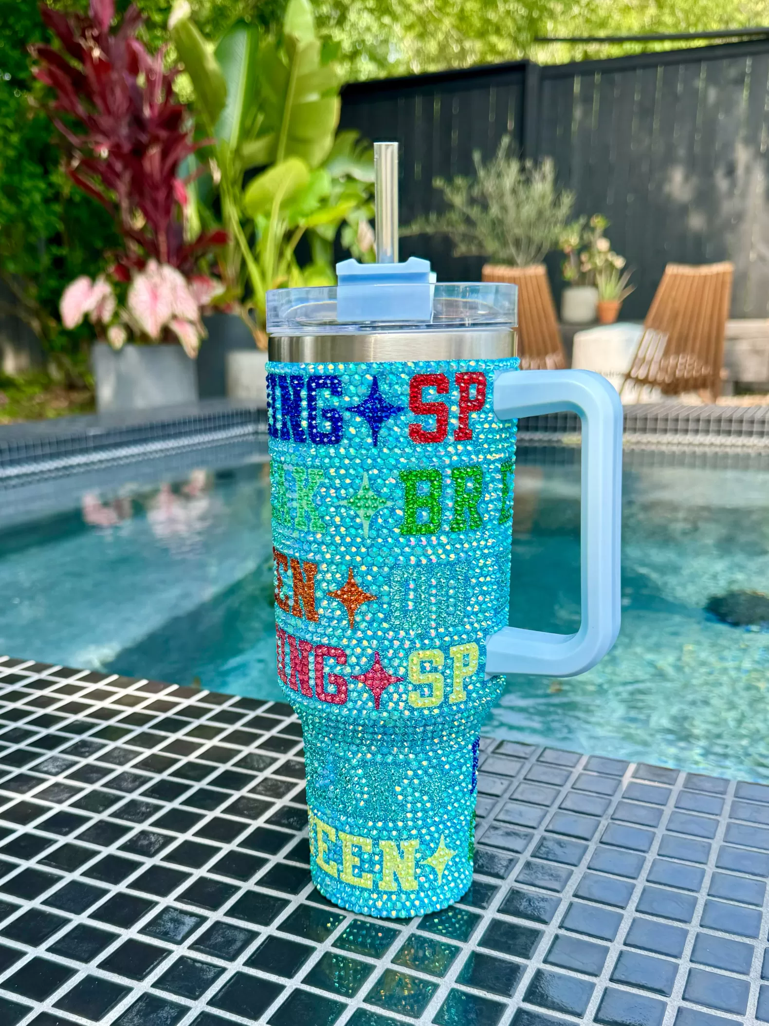 Queen of Sparkles Accessories<Spring Break Queen Rhinestone Tumbler Aqua