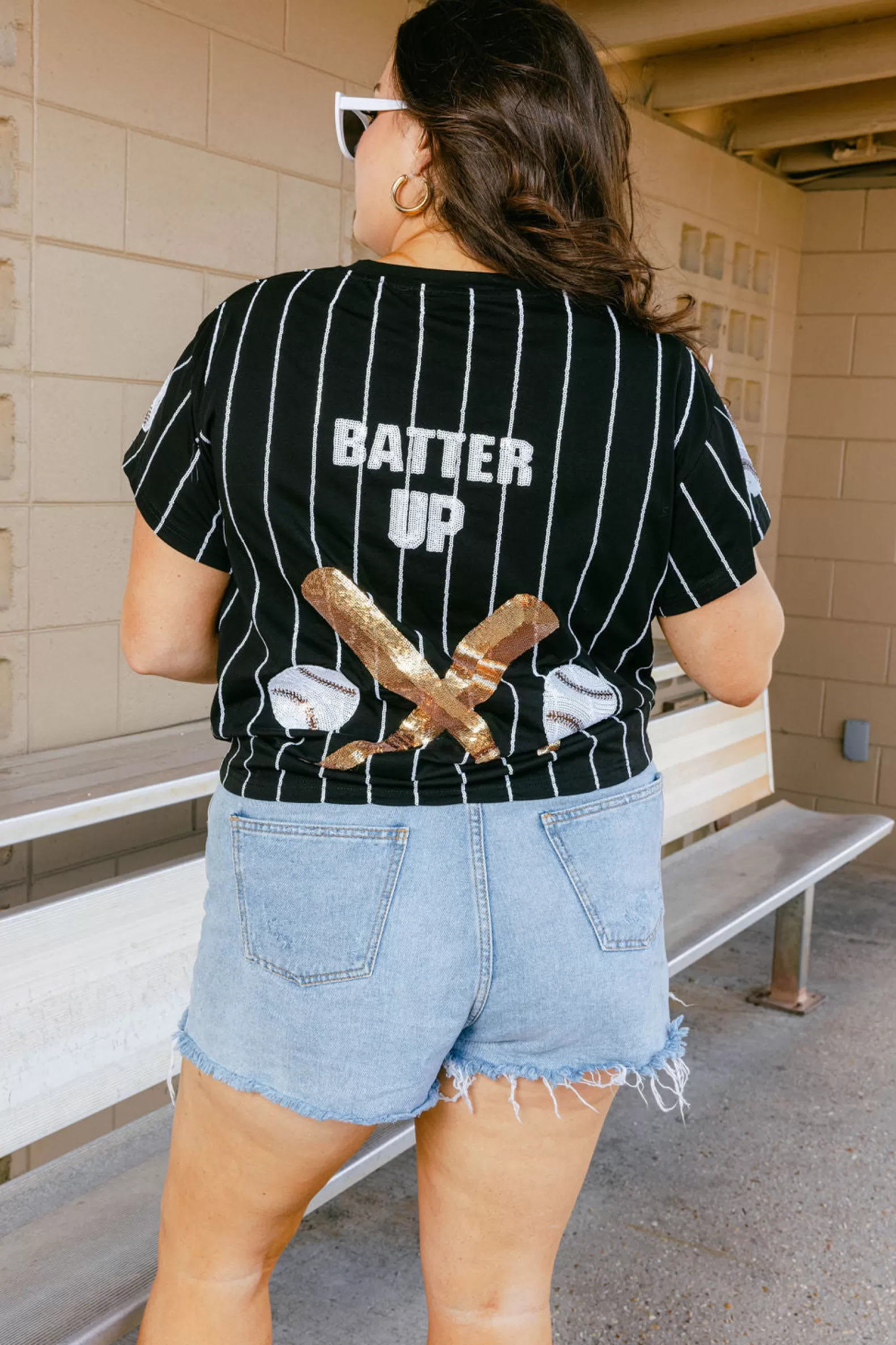 Queen of Sparkles Tees | Our Favorites<& White Batter Up Tee Black