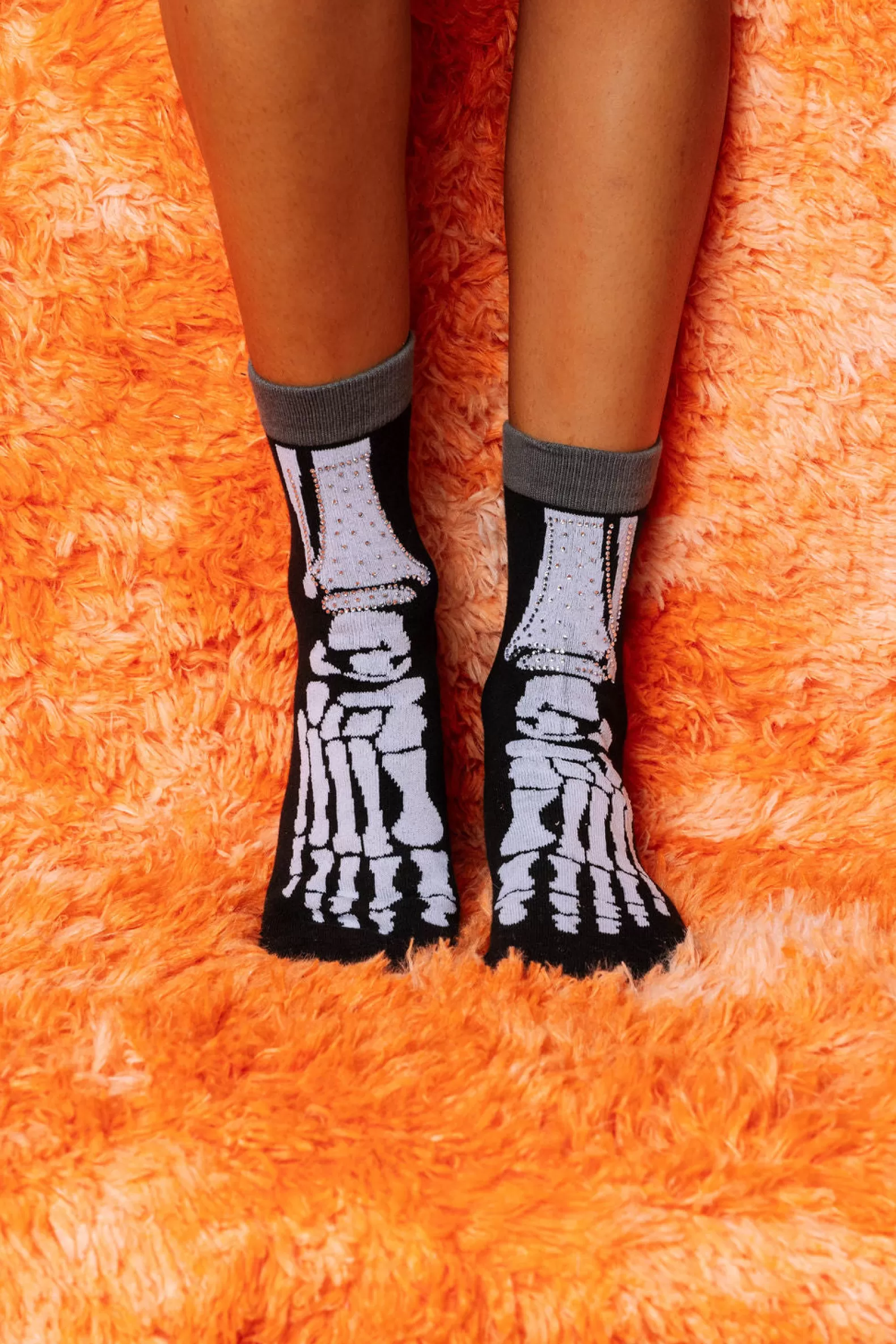 Queen of Sparkles Accessories<& White Skeleton Socks Black