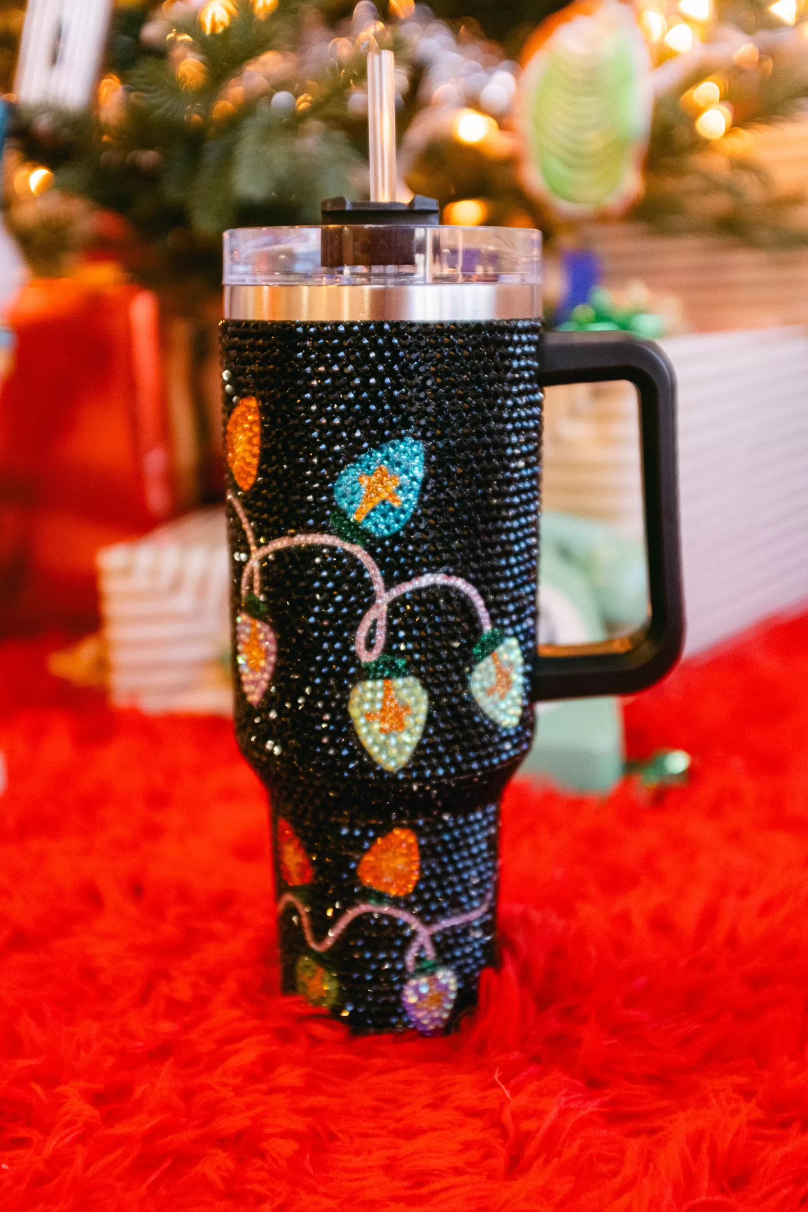 Queen of Sparkles Accessories<Multi Christmas Light Rhinestone Tumbler Black