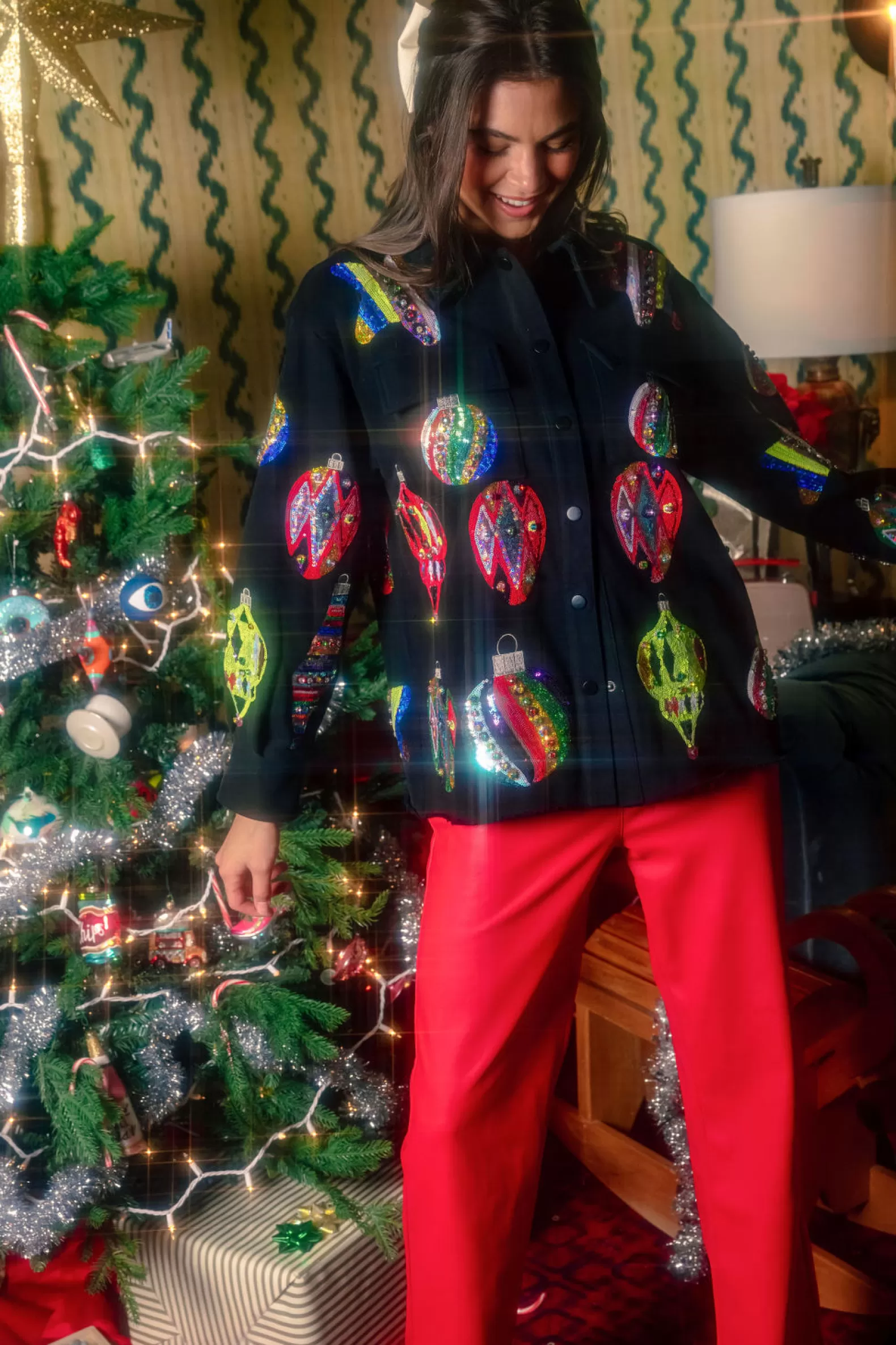 Queen of Sparkles Jackets & Blazers<Multi Color Ornaments Shacket Black