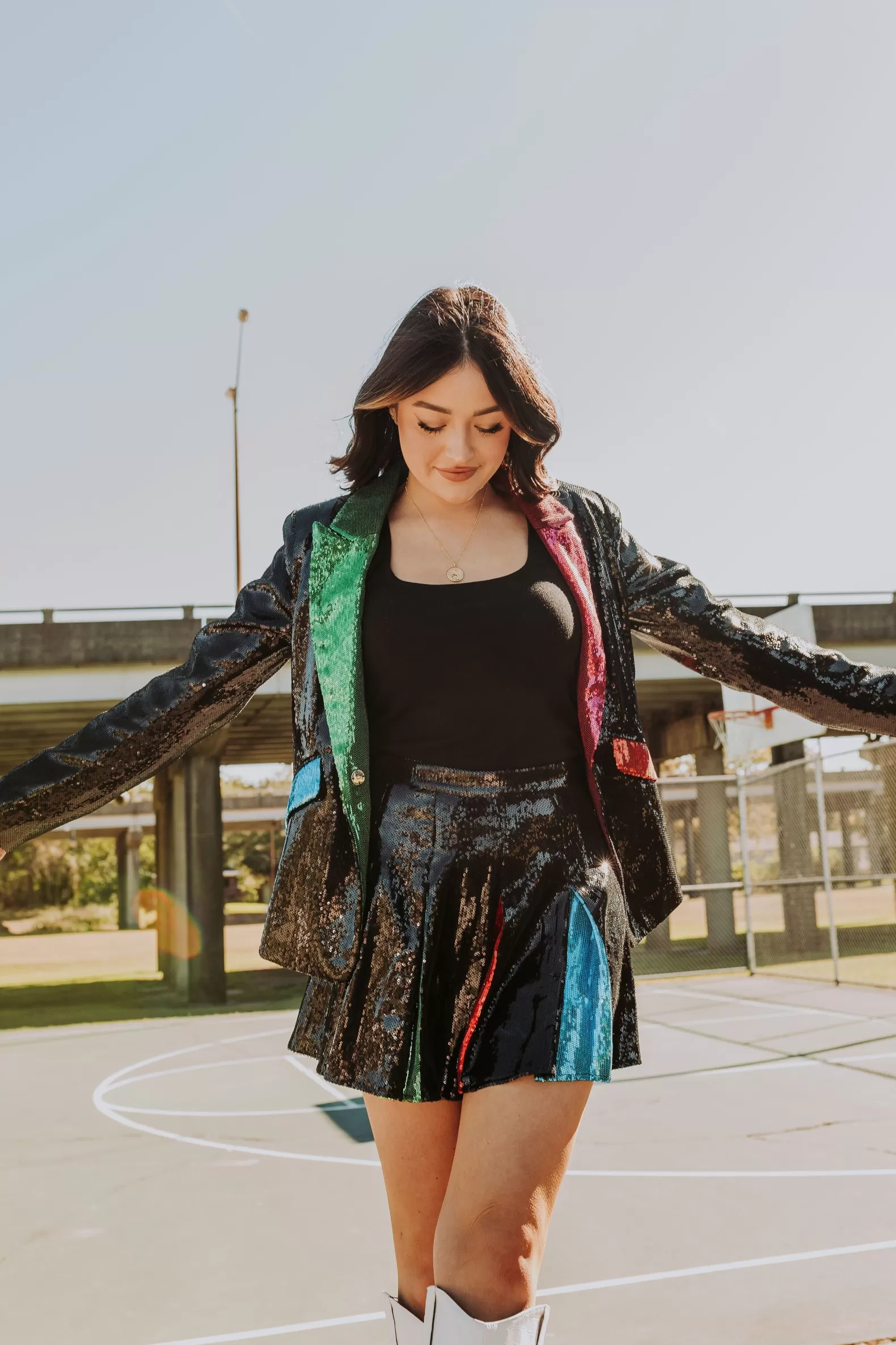 Queen of Sparkles Jackets & Blazers<Black Sequin Colorblock Lapel Blazer