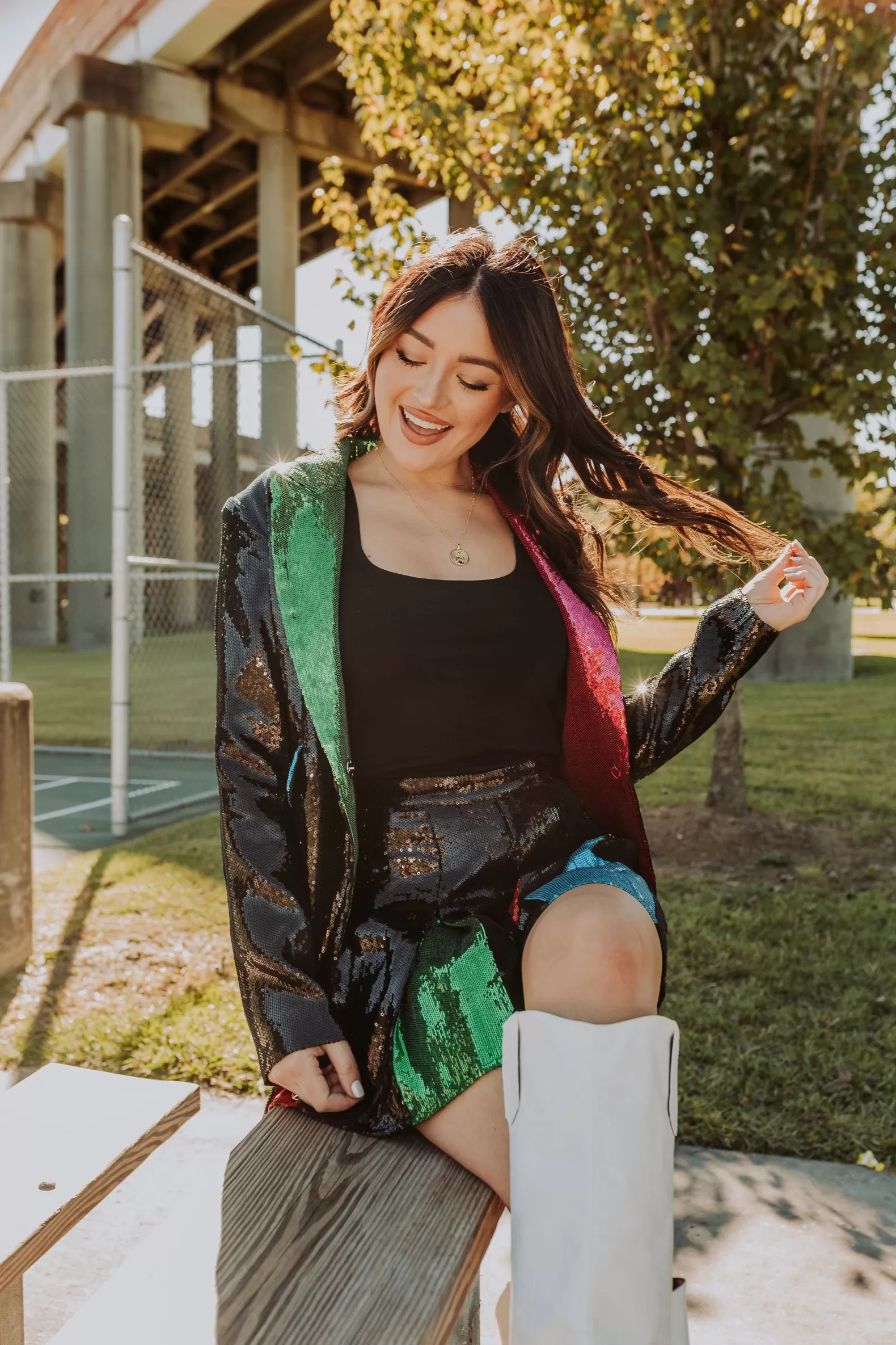 Queen of Sparkles Jackets & Blazers<Black Sequin Colorblock Lapel Blazer