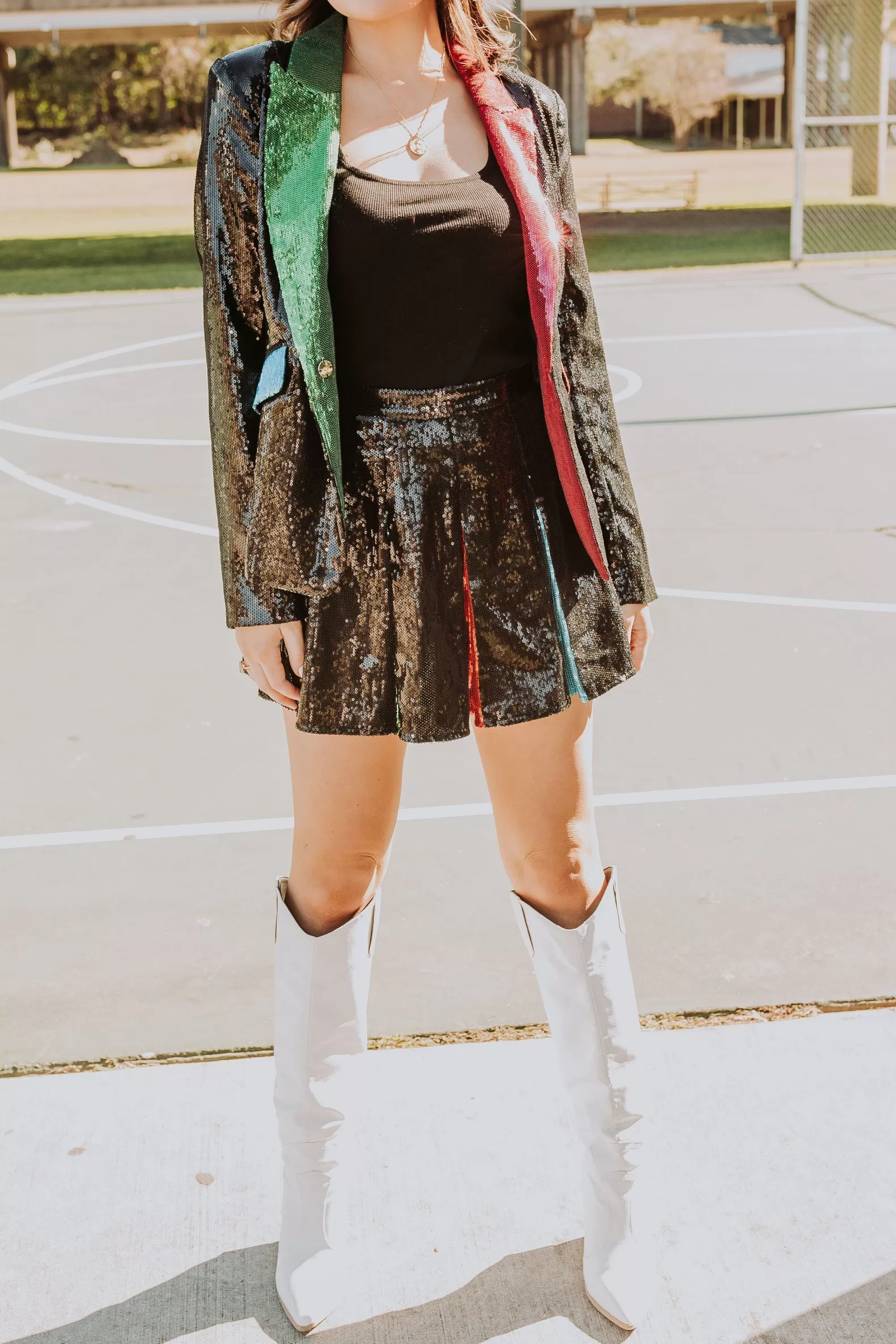 Queen of Sparkles Jackets & Blazers<Black Sequin Colorblock Lapel Blazer