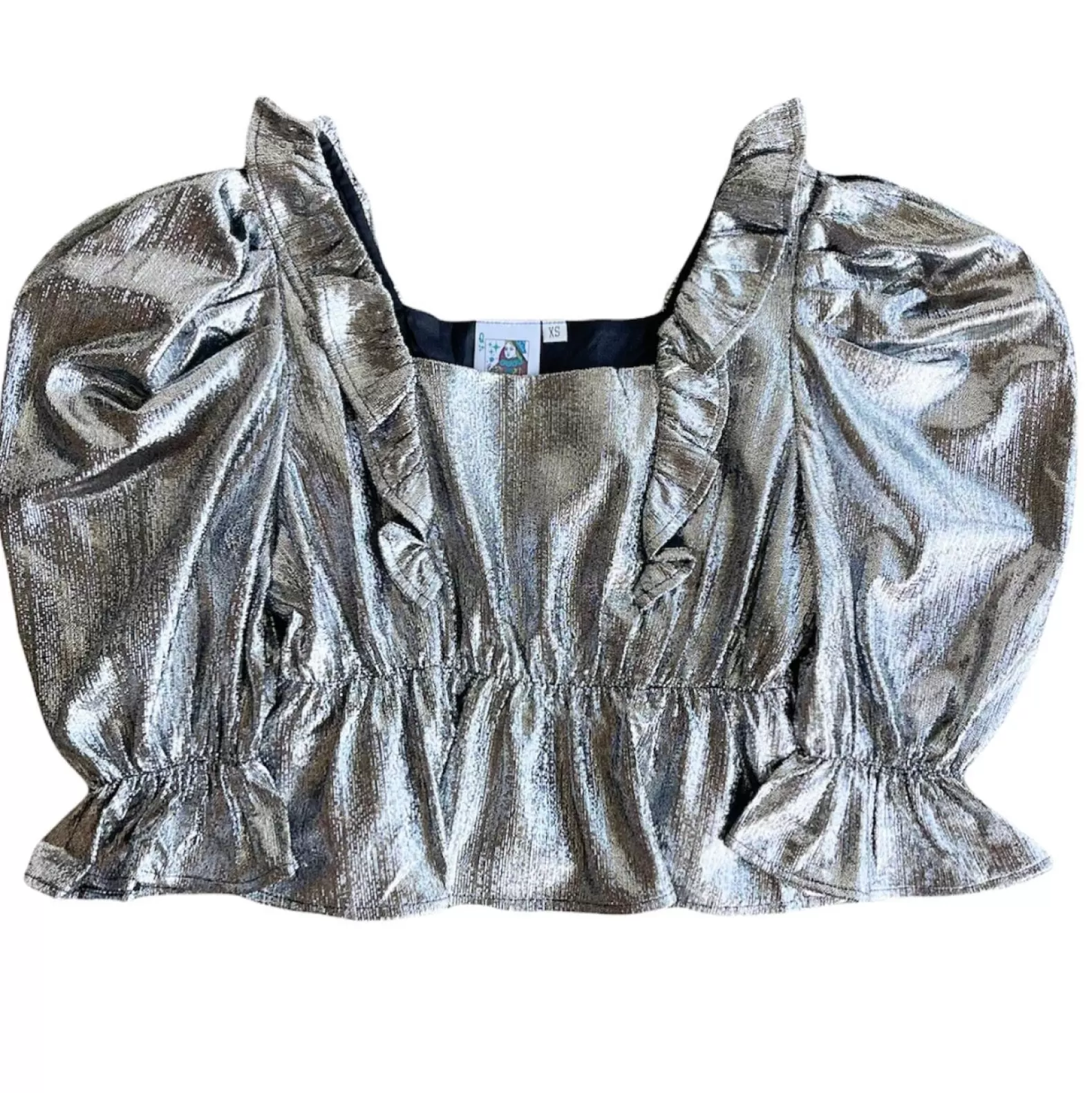 Queen of Sparkles Tops<Black Silver Ruffle Top