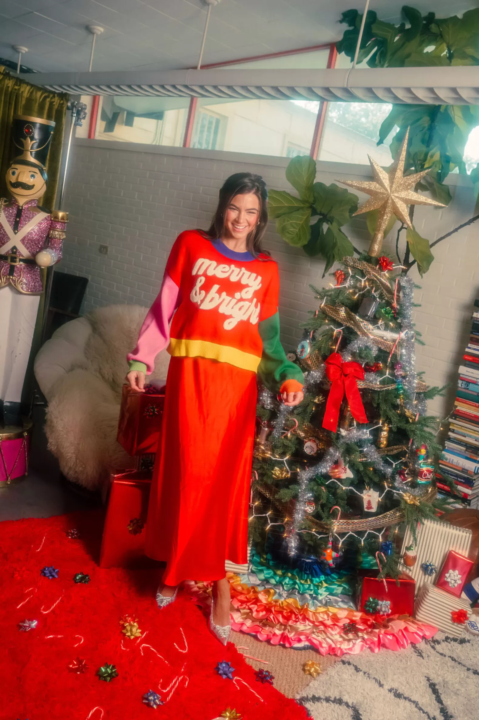 Queen of Sparkles Sweaters<Fuzzy 'Merry & Bright' Sweater Colorblock