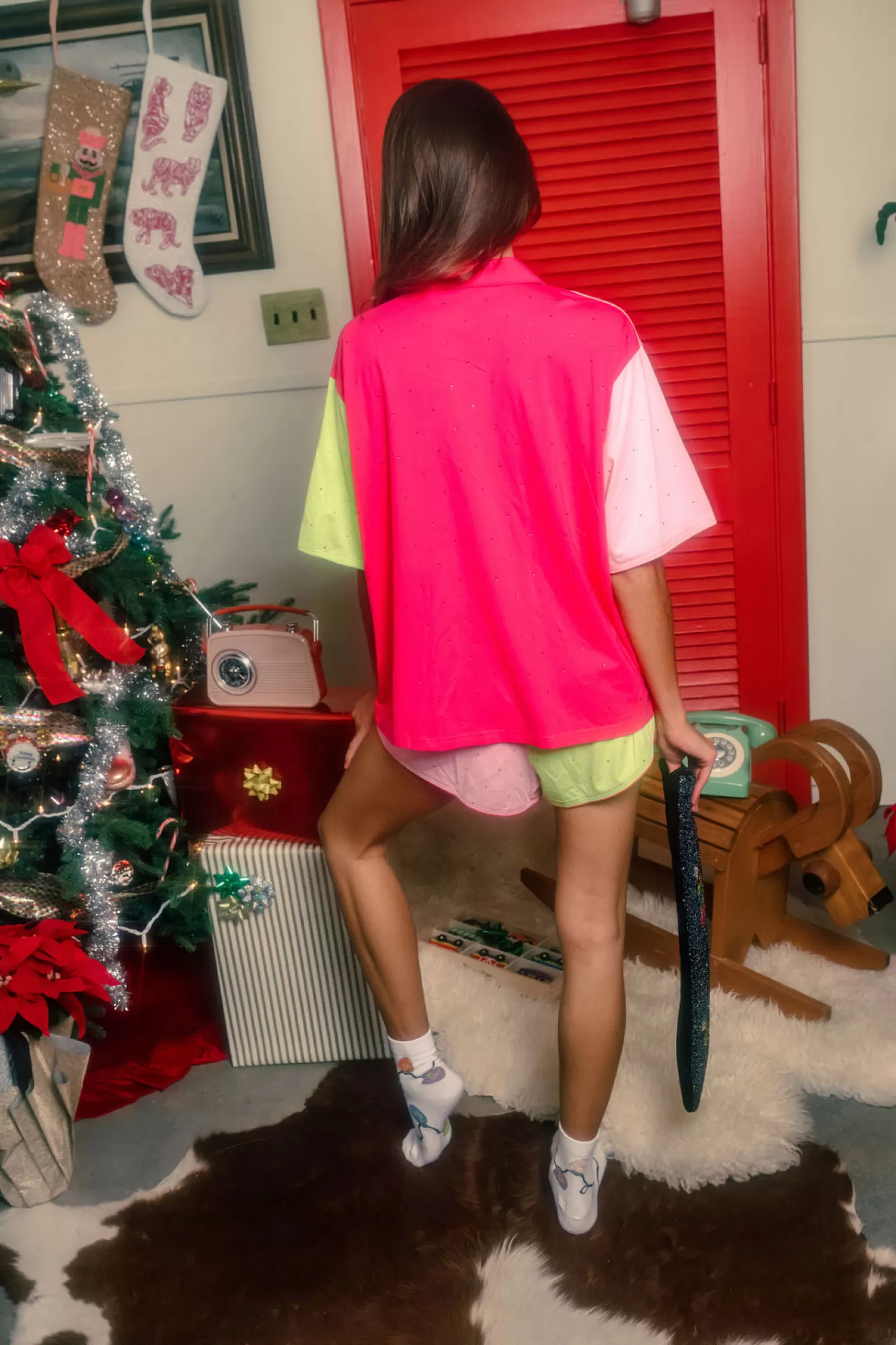 Queen of Sparkles Pajamas<Colorblock Nutcracker Band Pajama Top Pink/Green