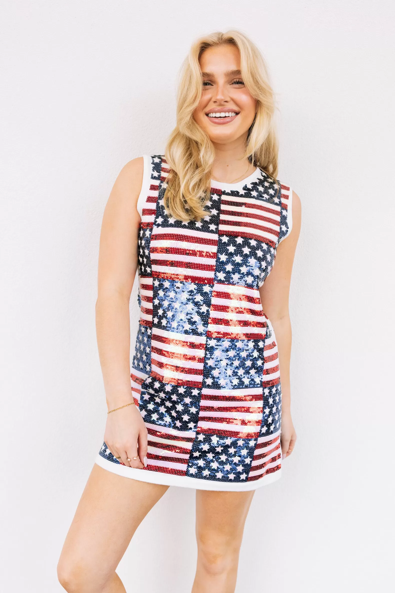 Queen of Sparkles Dresses<Full Sequin Stars & Stripes Tank Dress White