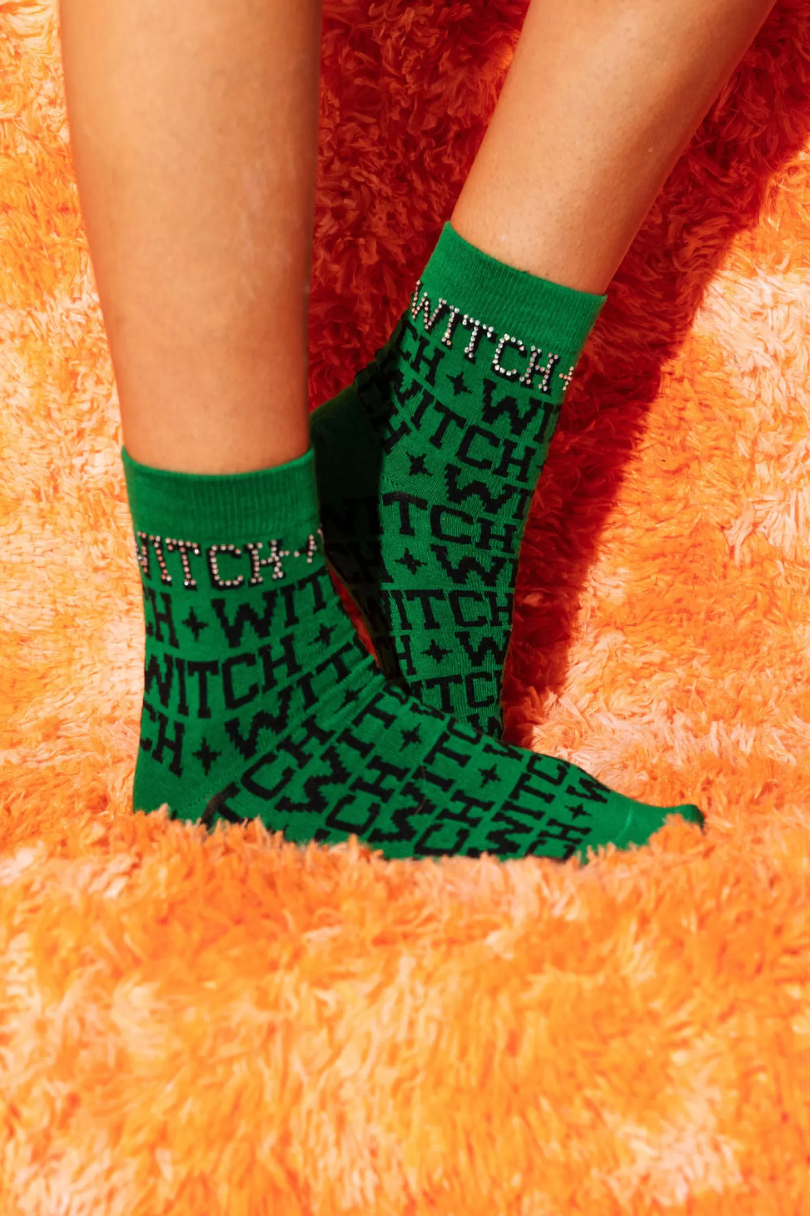 Queen of Sparkles Accessories<& Black Witch Rhinestone Socks Green