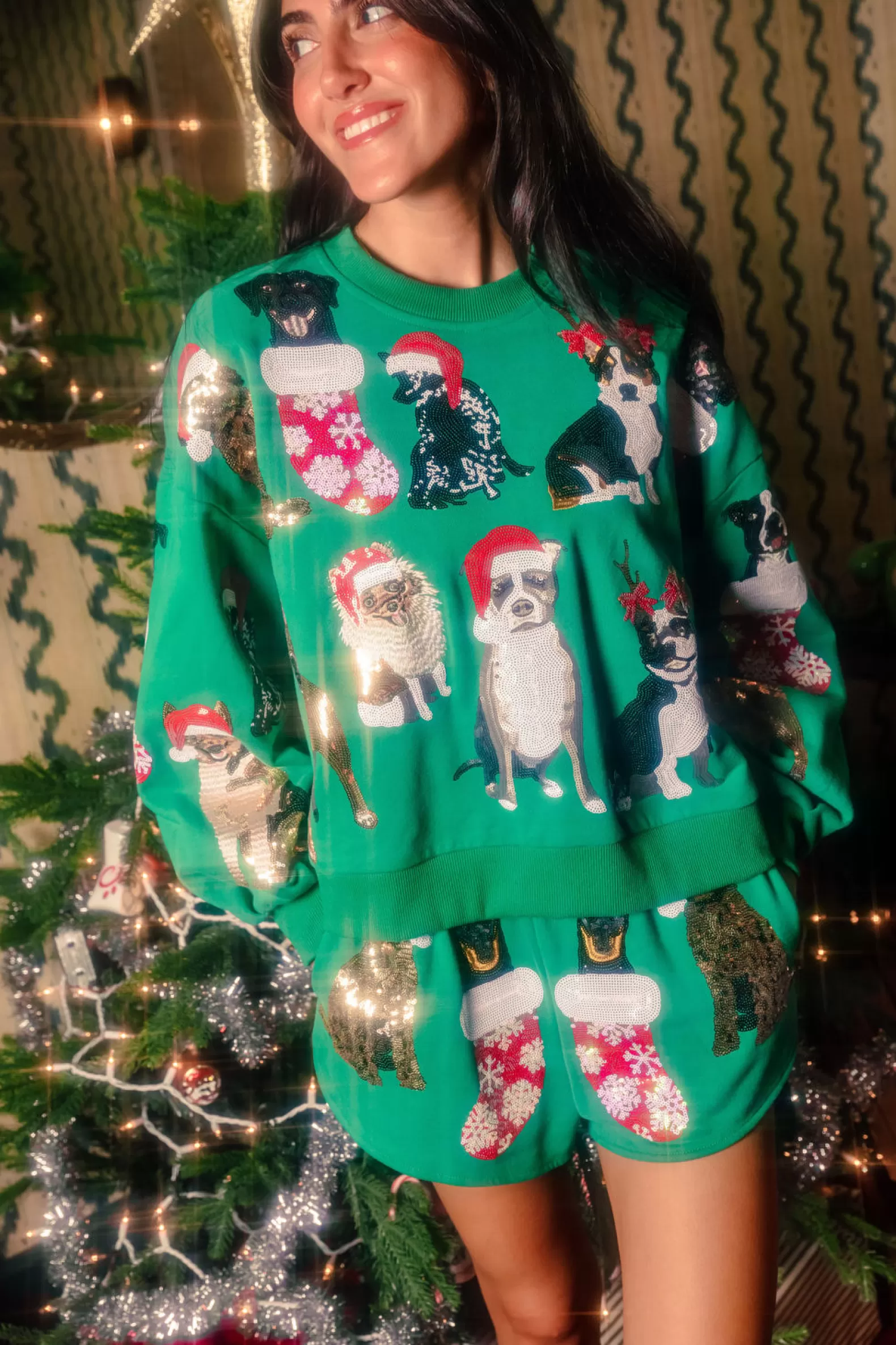 Queen of Sparkles Sets | Sweatshirts<Christmas Puppies Sweatshirt Green