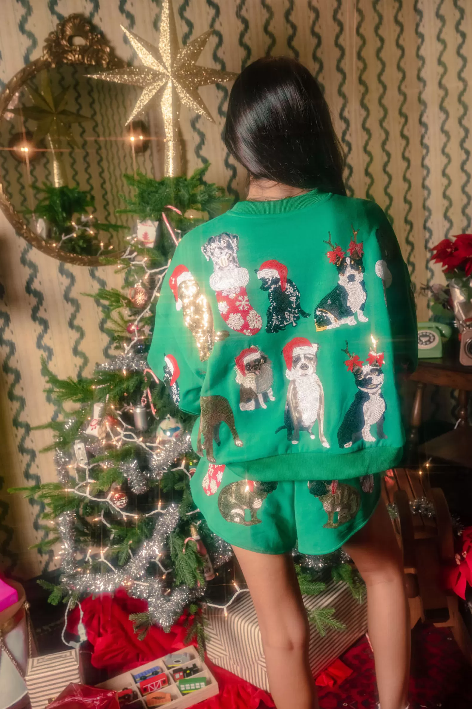 Queen of Sparkles Sets | Sweatshirts<Christmas Puppies Sweatshirt Green