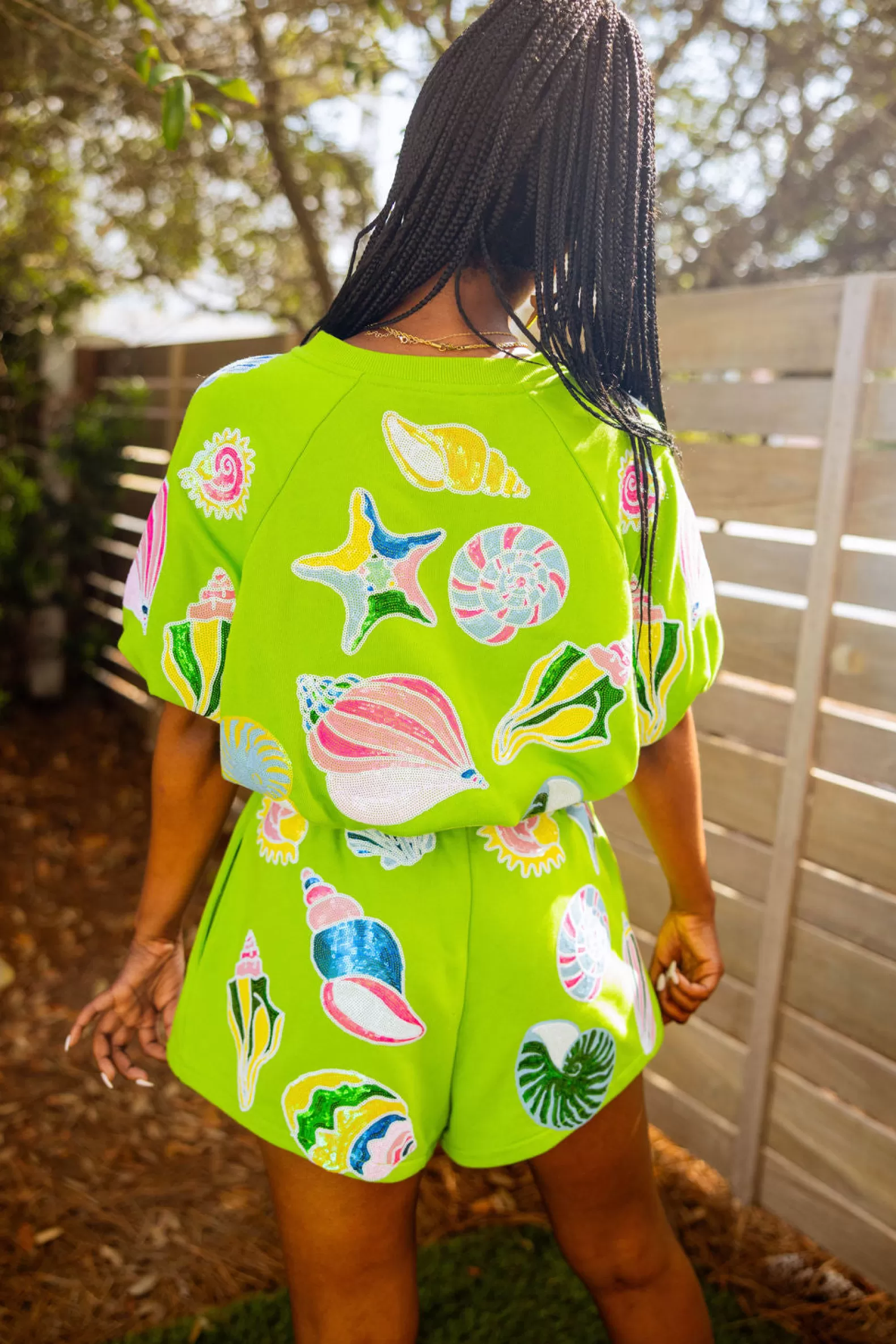 Queen of Sparkles Tops | Sets<Colorblock Shells Bubble Top Green