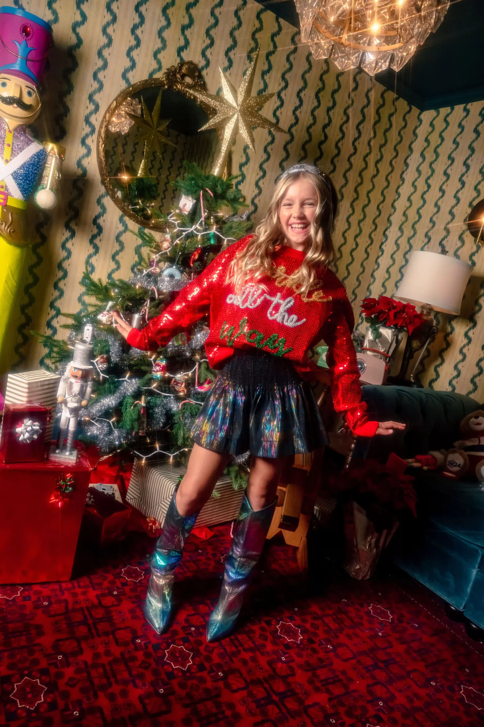 Queen of Sparkles Kids<Kids Full Sequin Sparkle All the Way Red Sparkle Sweater