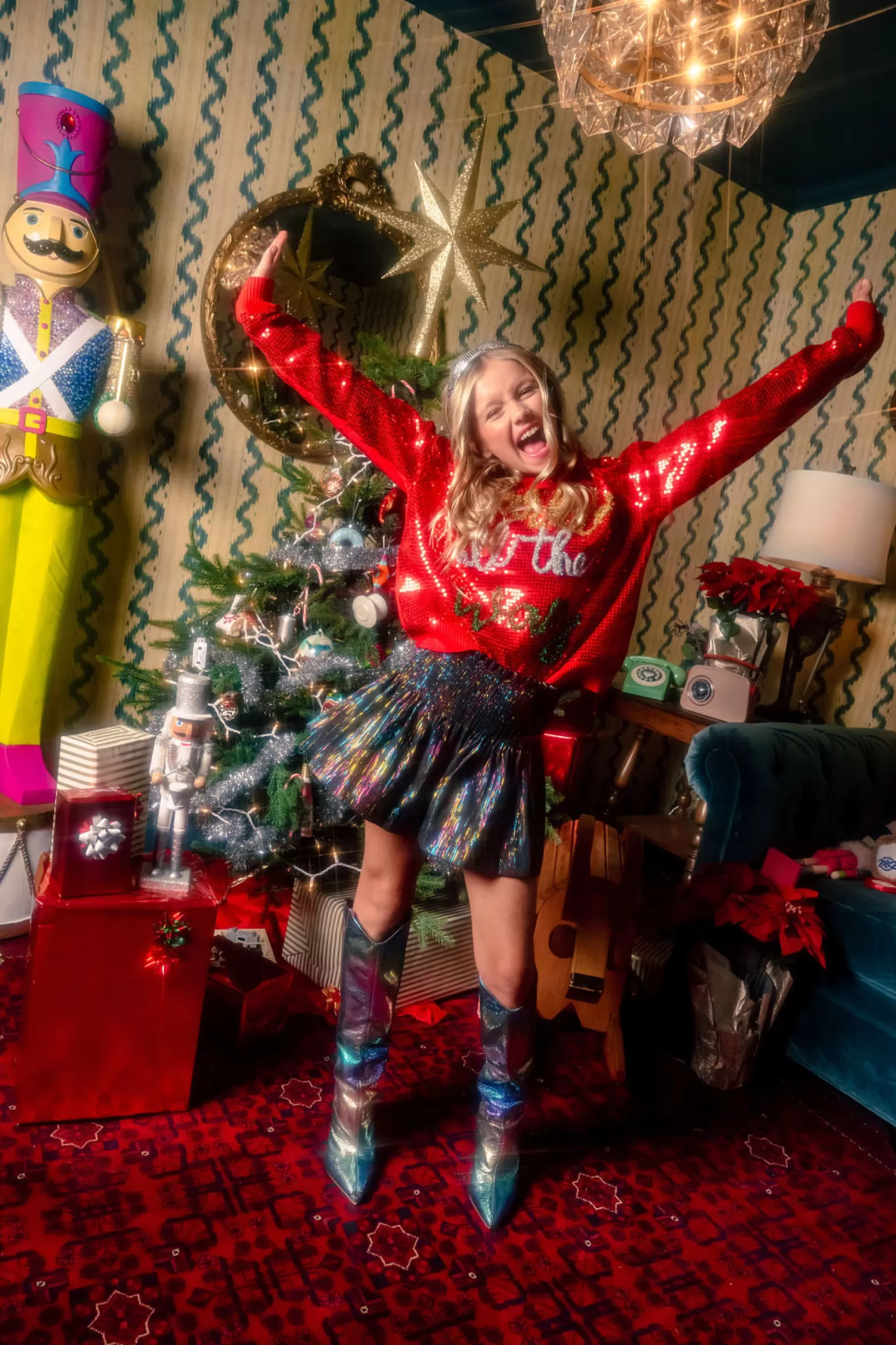 Queen of Sparkles Kids<Kids Full Sequin Sparkle All the Way Red Sparkle Sweater