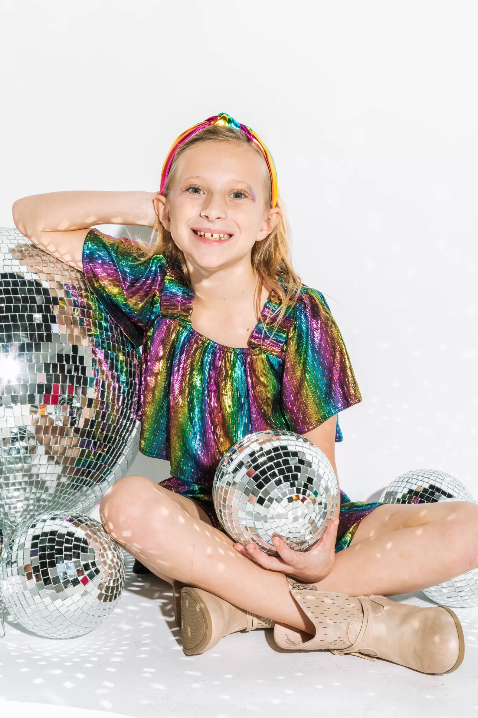 Queen of Sparkles Kids<Kids Navy Rainbow Glitter Dash Flutter Top