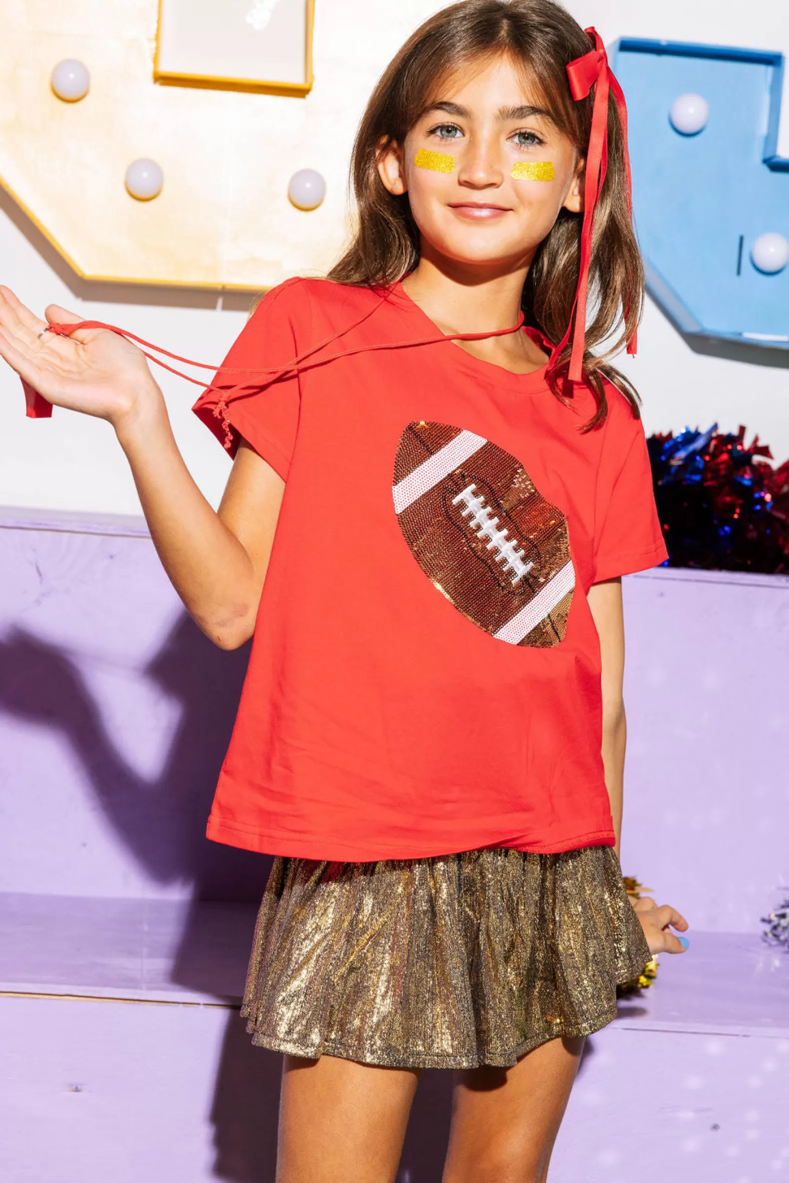 Queen of Sparkles Kids<Kids & Gold Football Tee Red