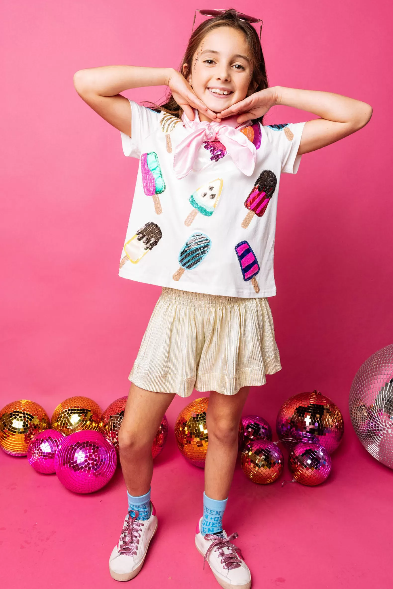 Queen of Sparkles Kids<Kids Scattered Multi Color Popsicle Tee White