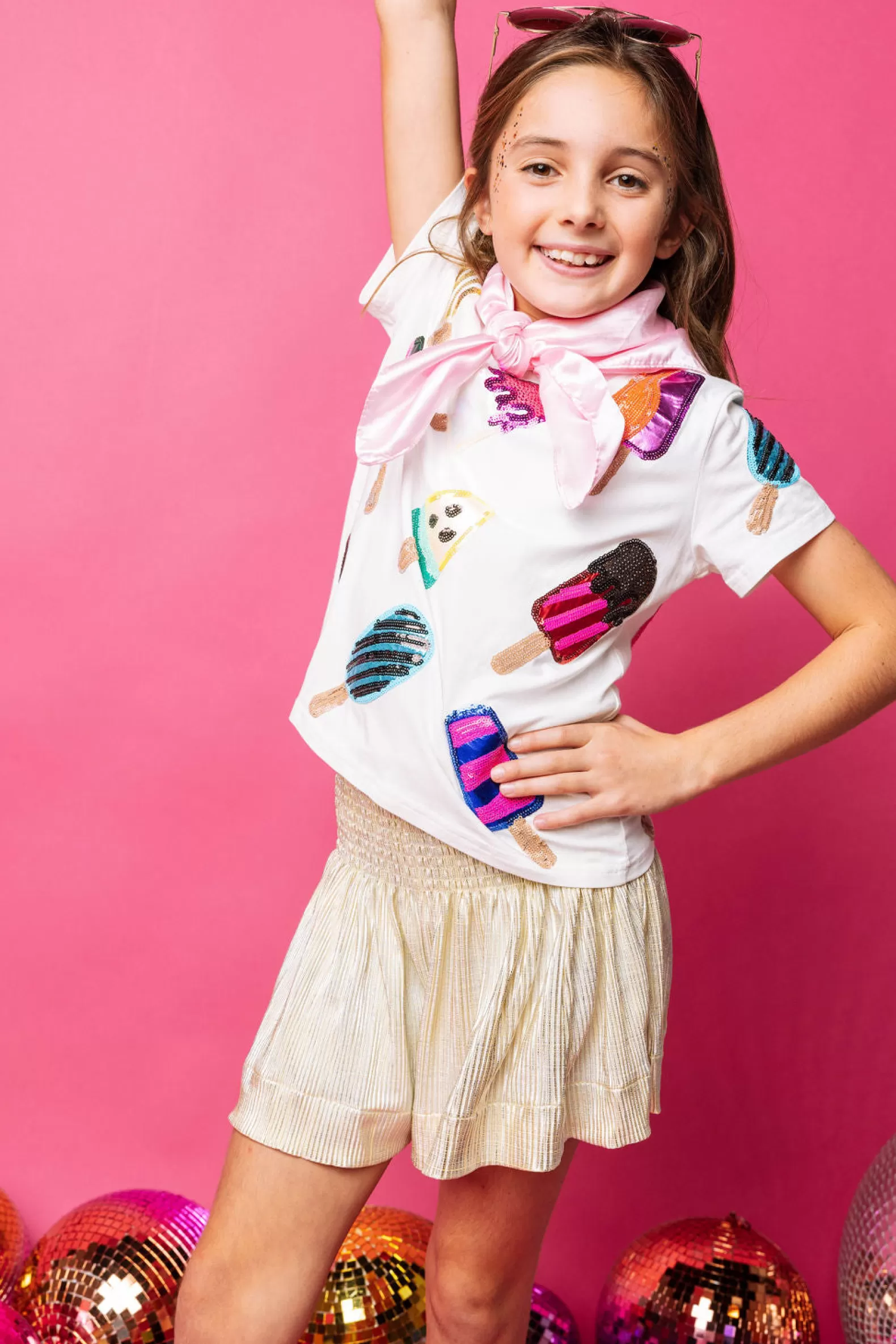 Queen of Sparkles Kids<Kids Scattered Multi Color Popsicle Tee White