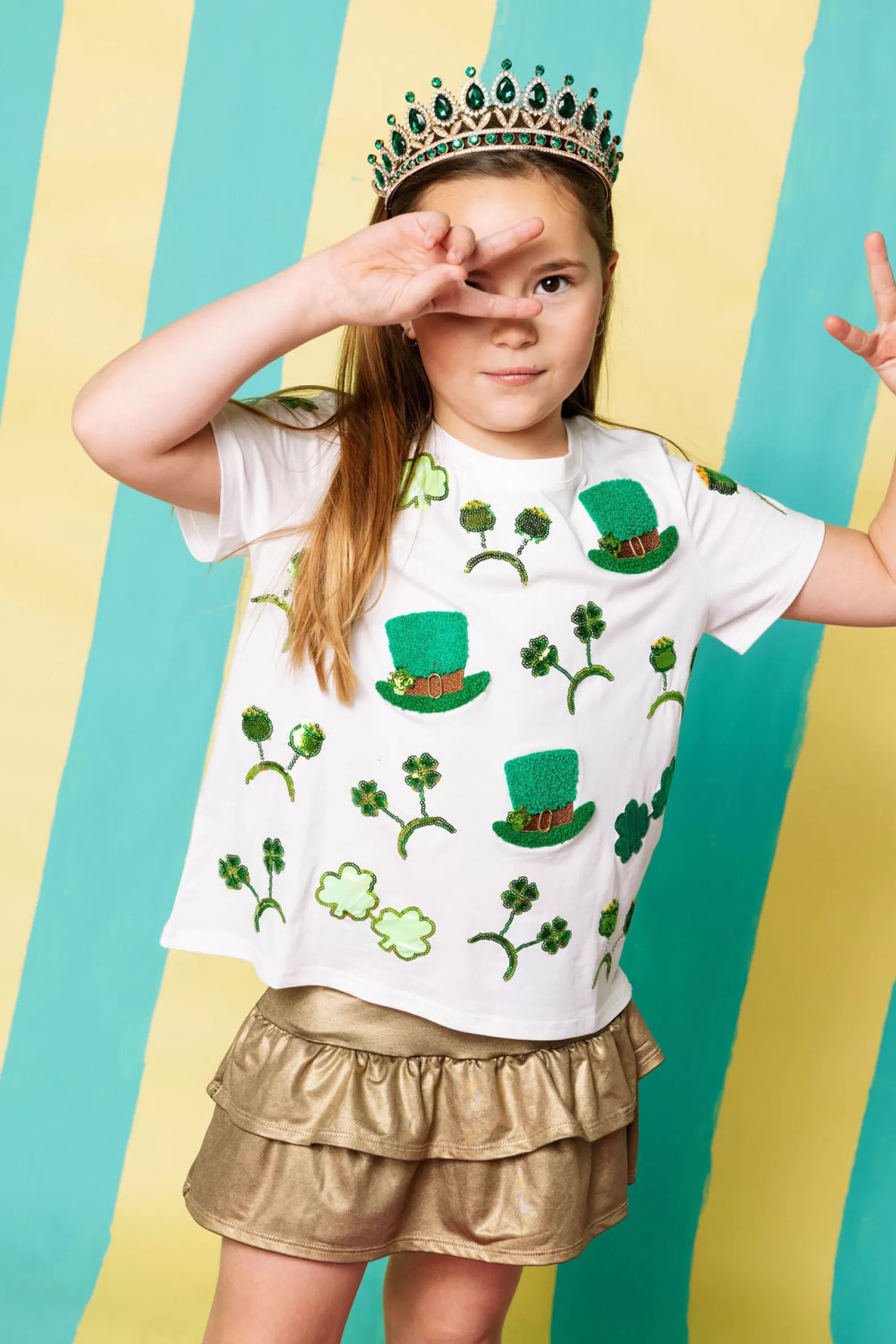 Queen of Sparkles Our Favorites | Kids<Kids St. Patrick's Day Sunglass, Hat & Headband Icon Tee White