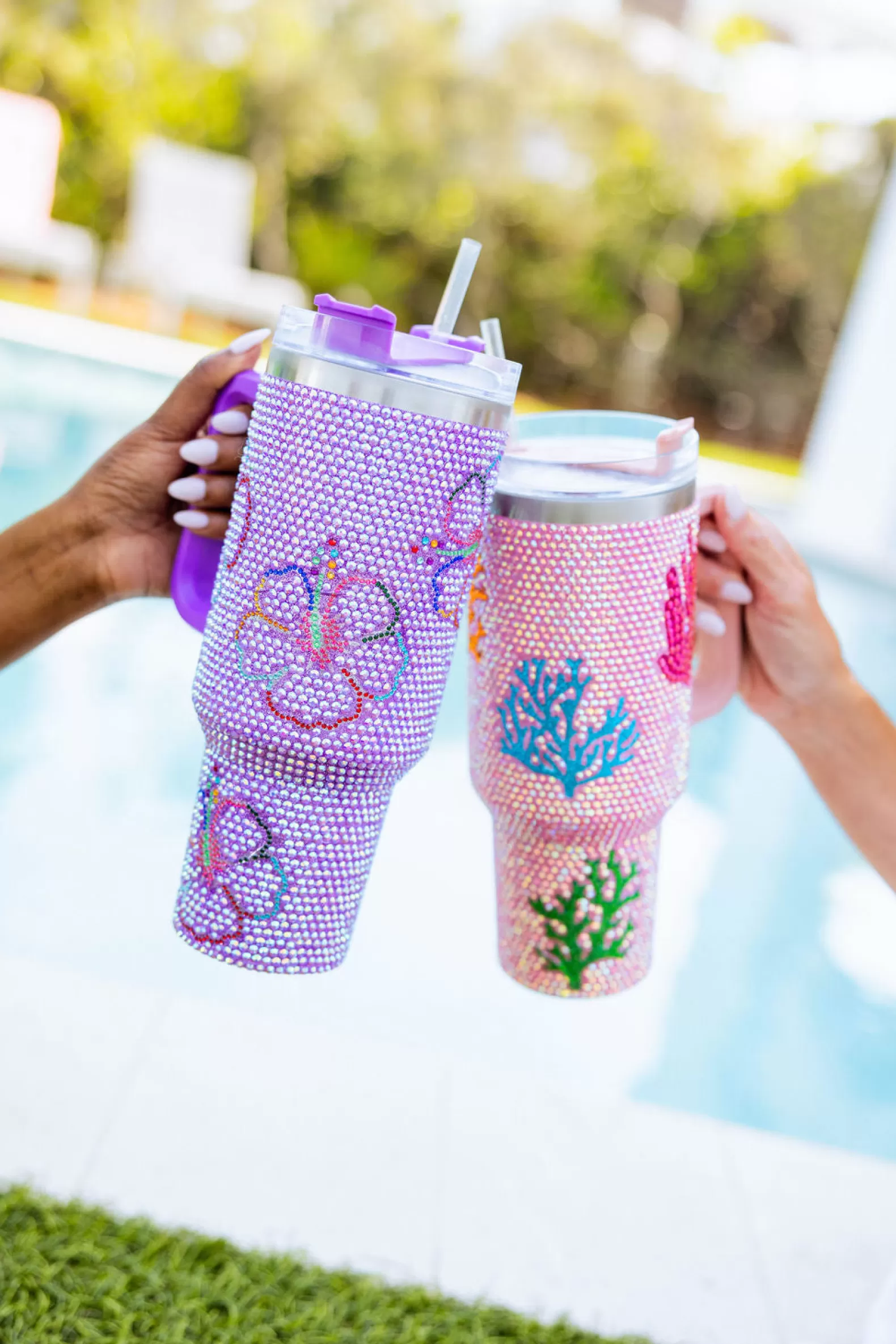 Queen of Sparkles Accessories<Outlined Hibiscus Rhinestone Tumbler Lavender