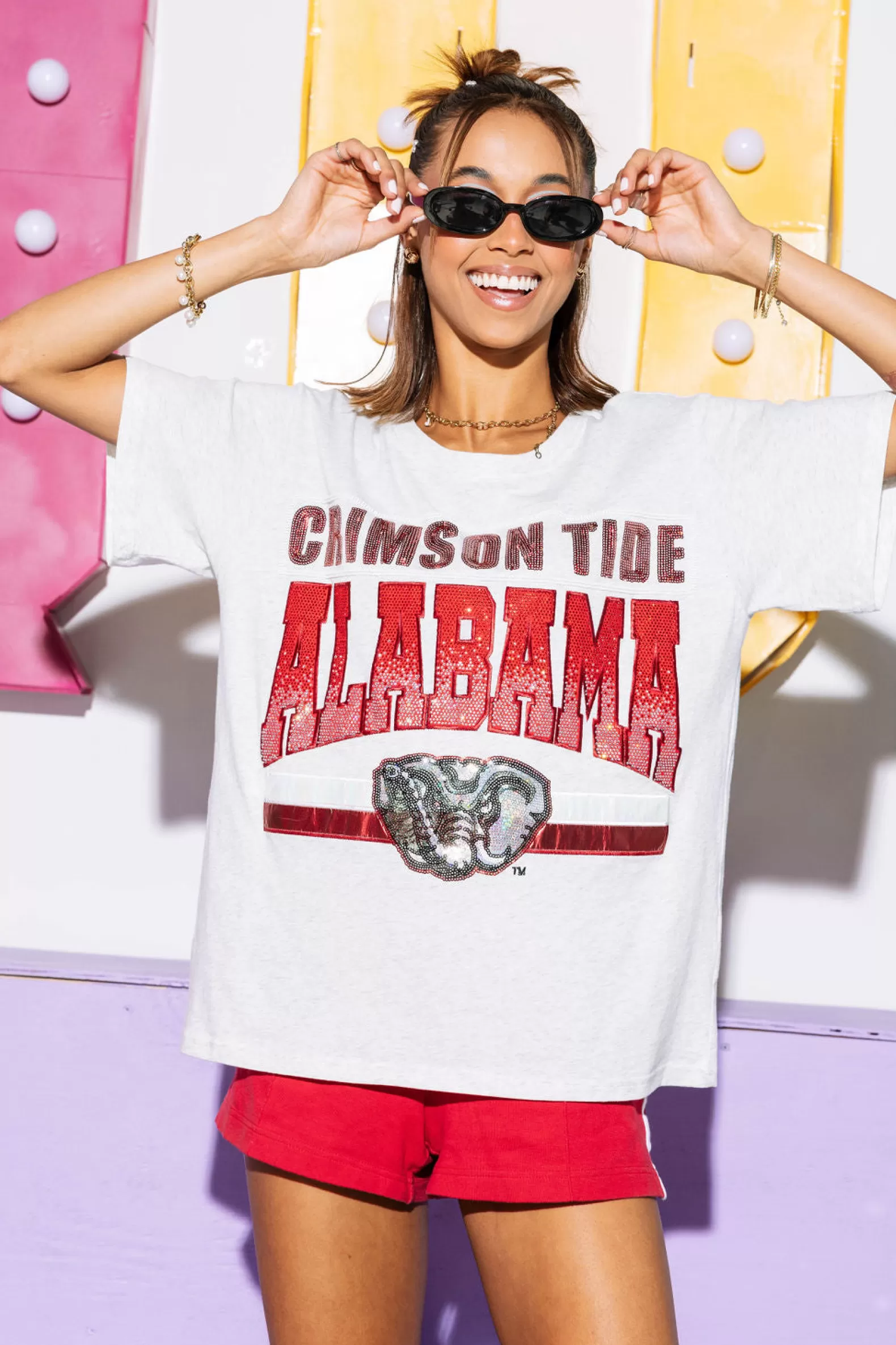 Queen of Sparkles Tees<Licensed 'Crimson Tide Alabama' Vintage Tee Grey