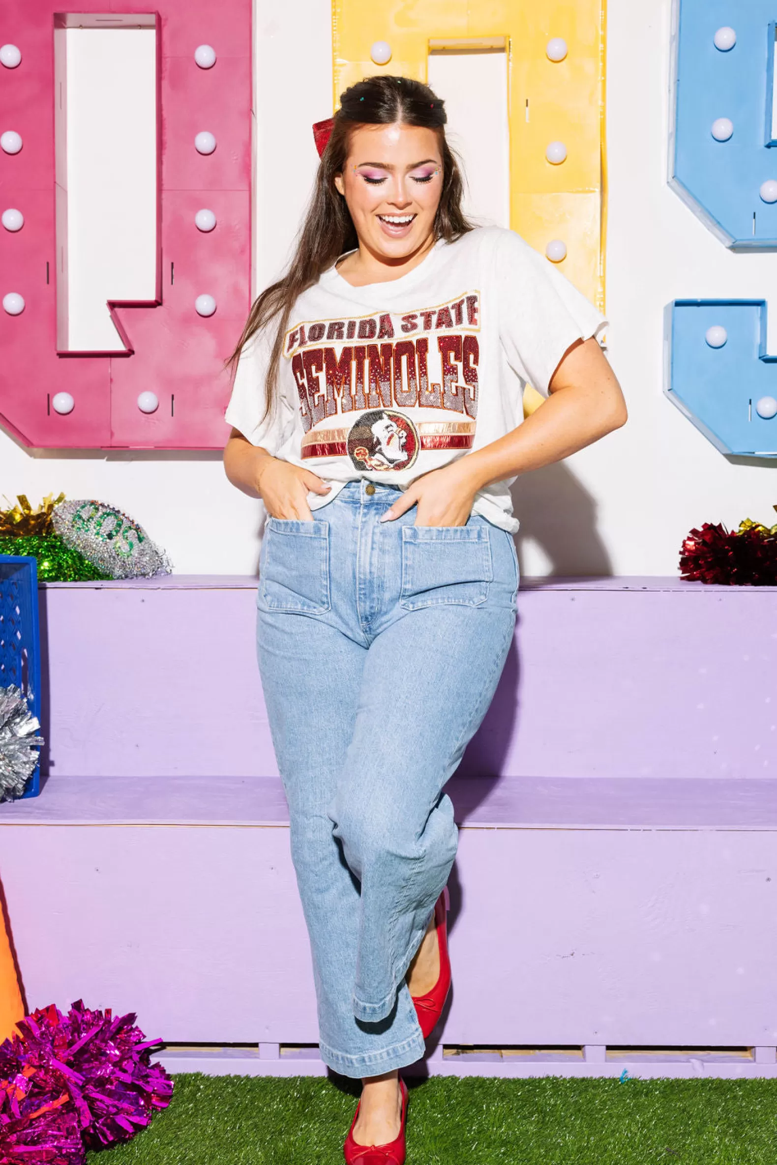 Queen of Sparkles Tees<Licensed 'Florida State Seminoles' Vintage Tee Grey