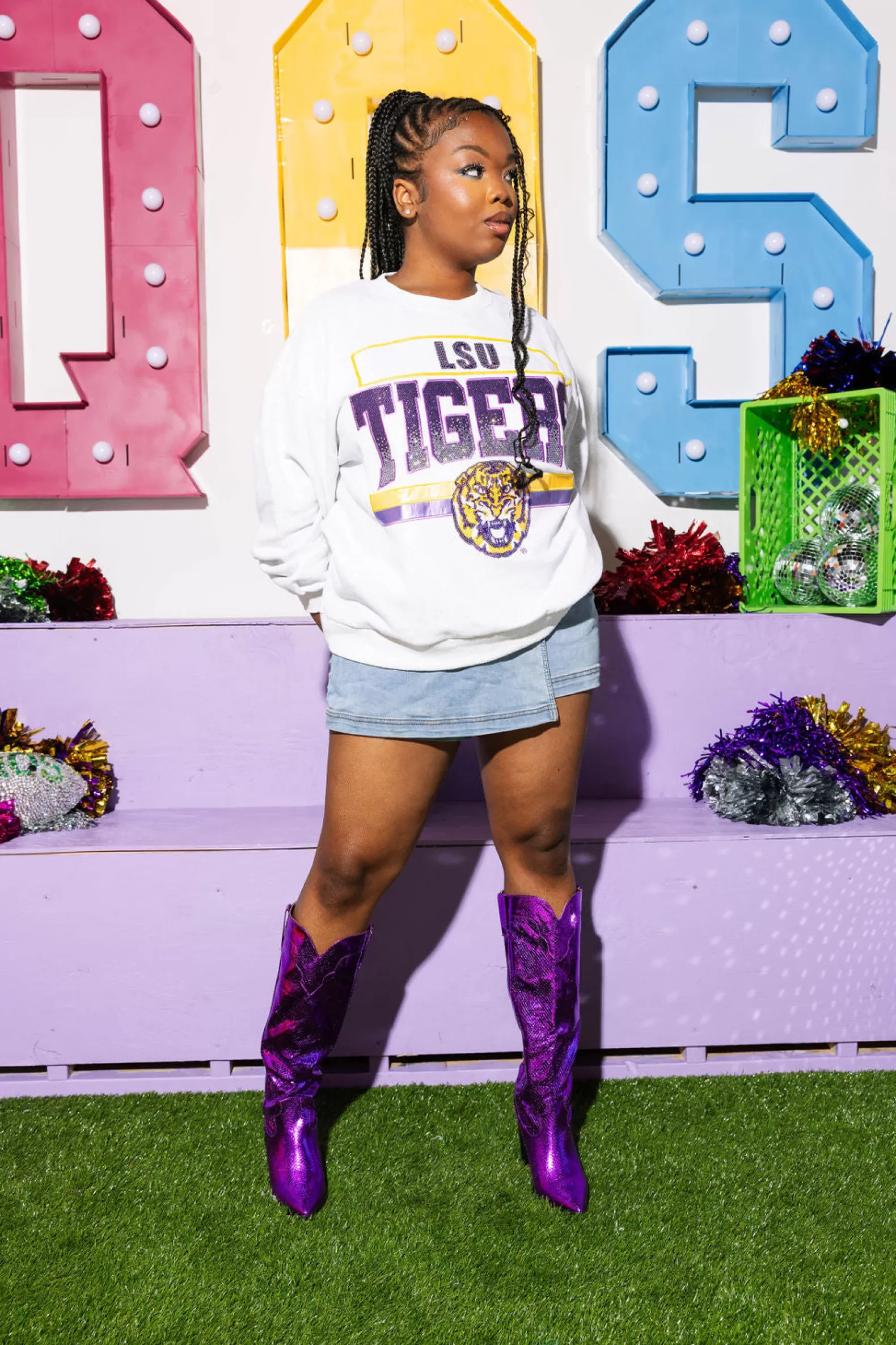 Queen of Sparkles Sweatshirts<Licensed 'LSU Tigers' Vintage Sweatshirt Grey