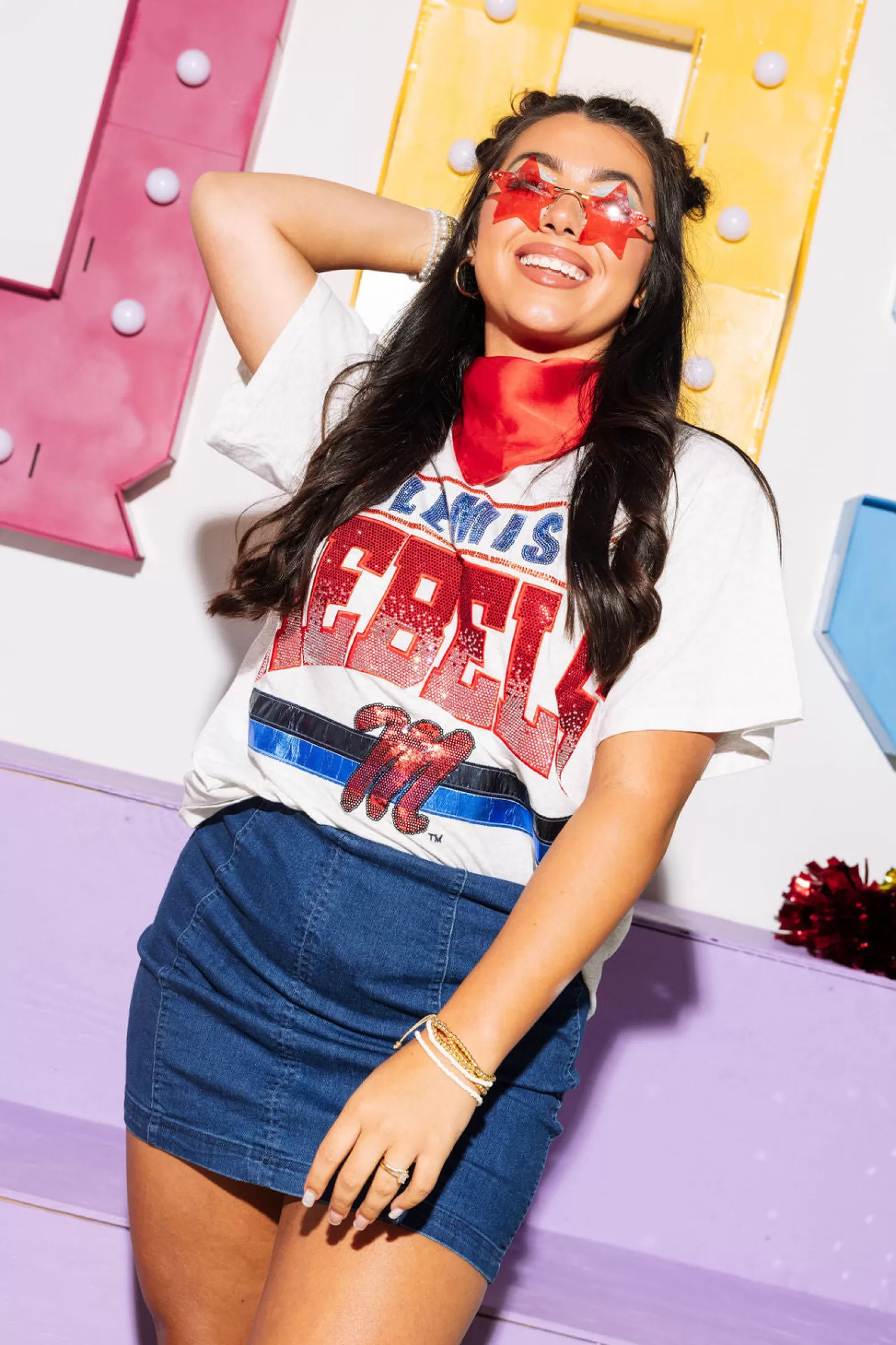 Queen of Sparkles Tees<Licensed 'Ole Miss Rebels' Vintage Tee Grey