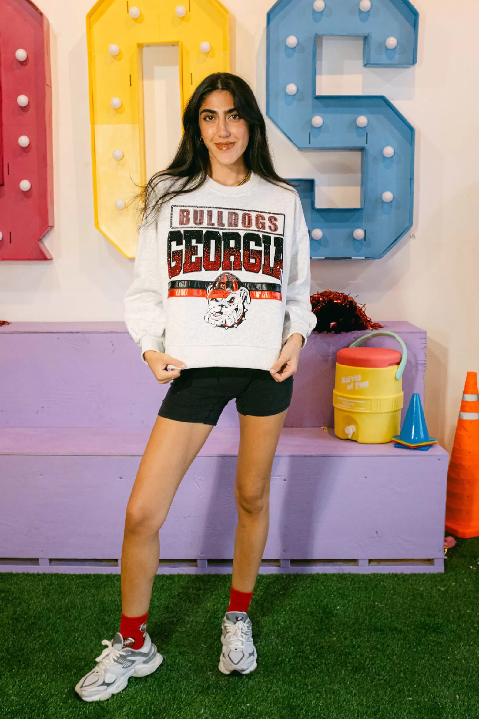 Queen of Sparkles Sweatshirts<Licensed Rhinestone 'Georgia Bulldogs' Vintage Sweatshirt Grey