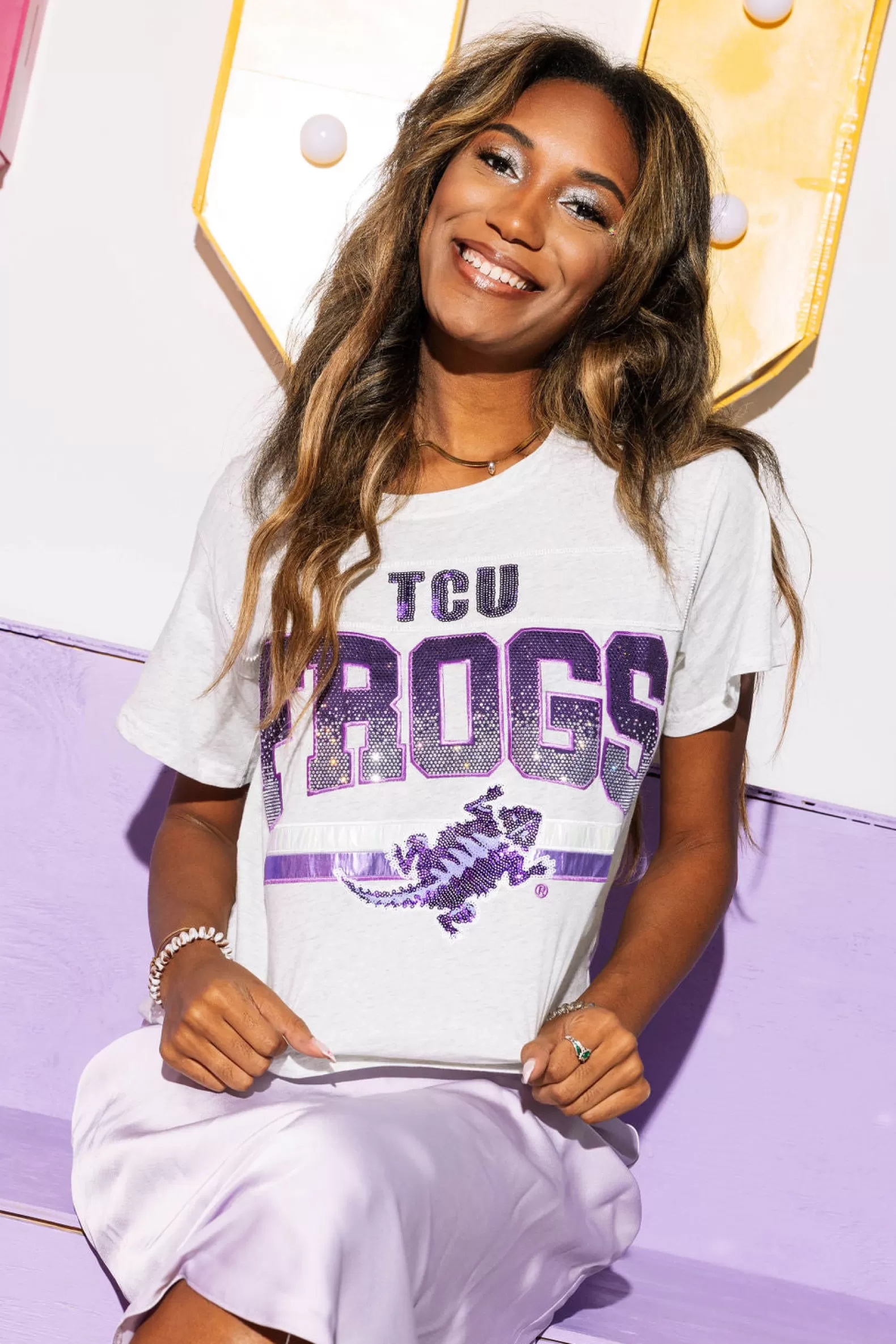 Queen of Sparkles Tees<Licensed 'Texas Christian Frogs' Vintage Tee Grey
