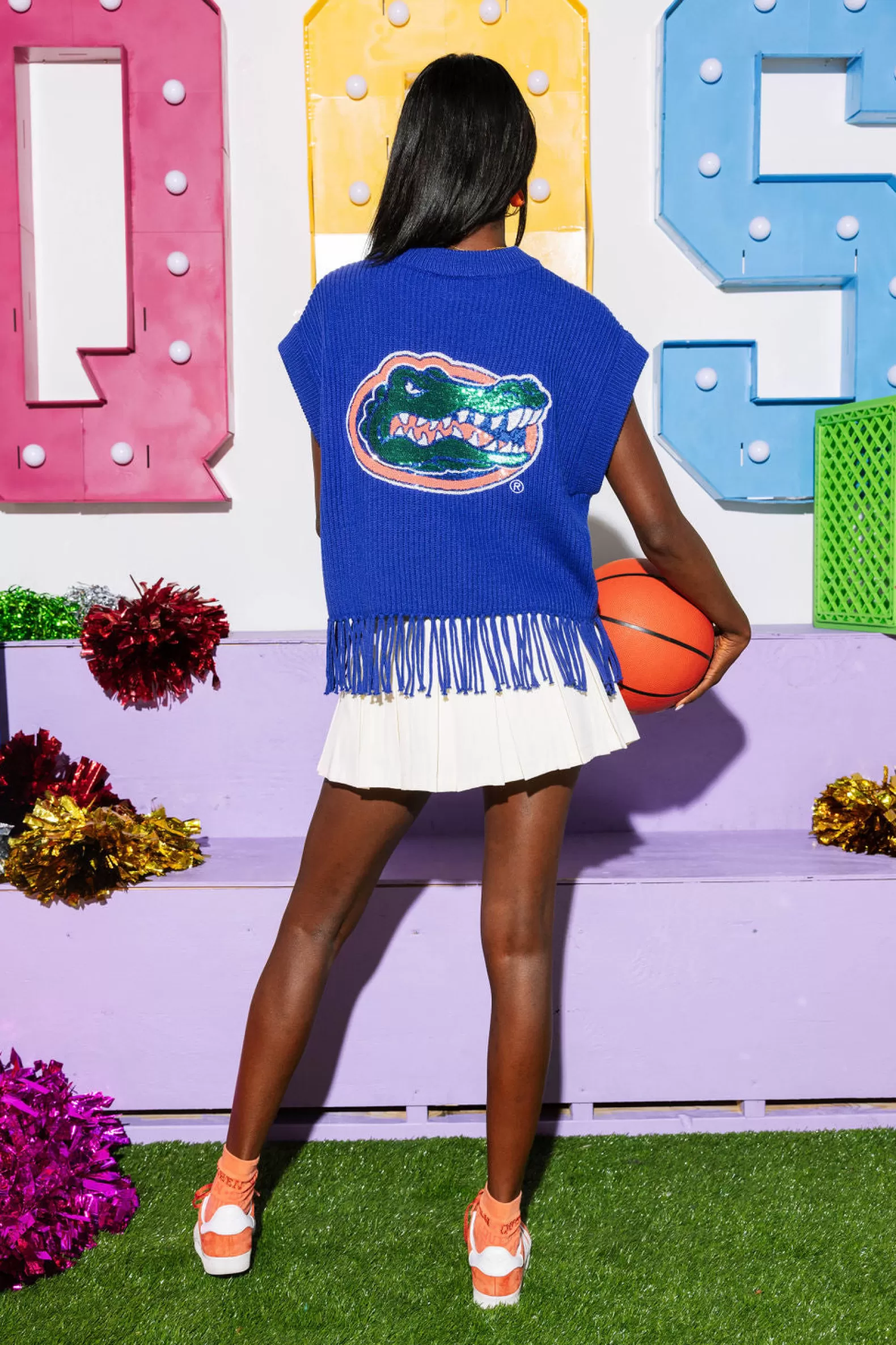 Queen of Sparkles Sweaters<Licensed- & Orange 'Gators' Fringe Sweater Vest Royal