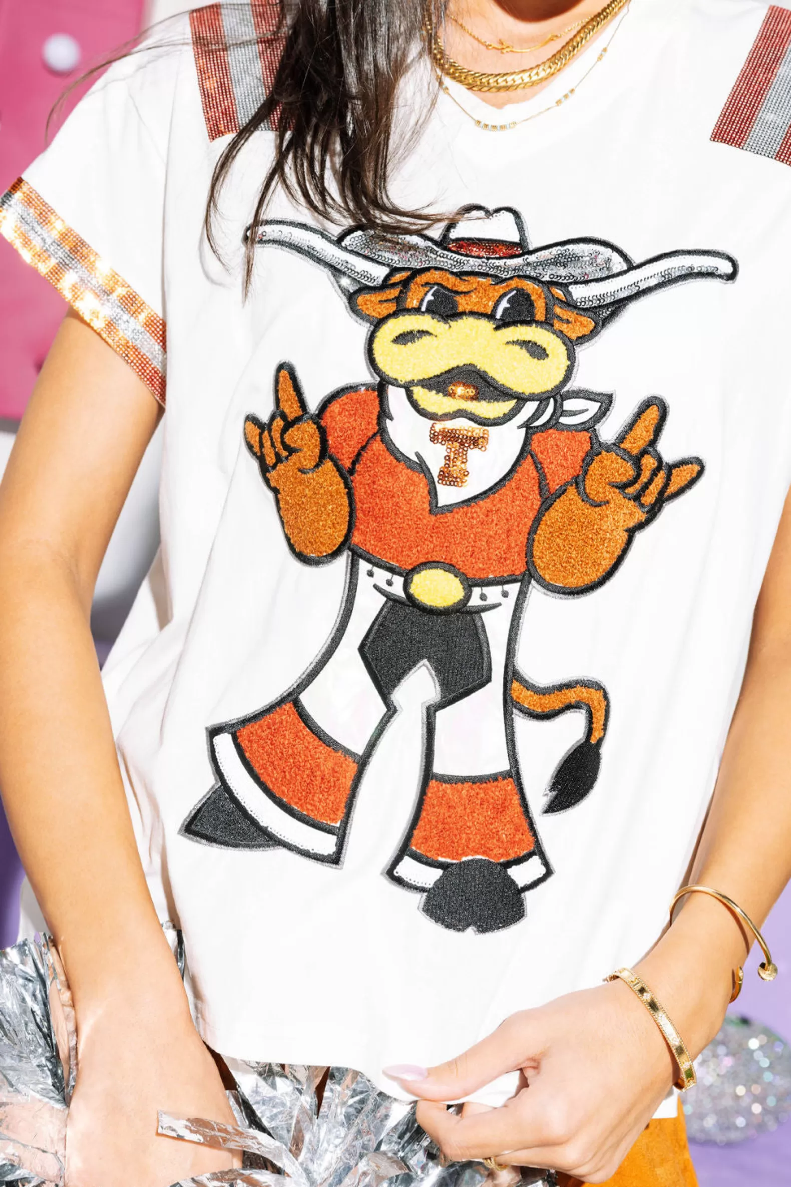 Queen of Sparkles Tees<Licensed & Burnt Orange Texas Longhorn Jersey Tee White