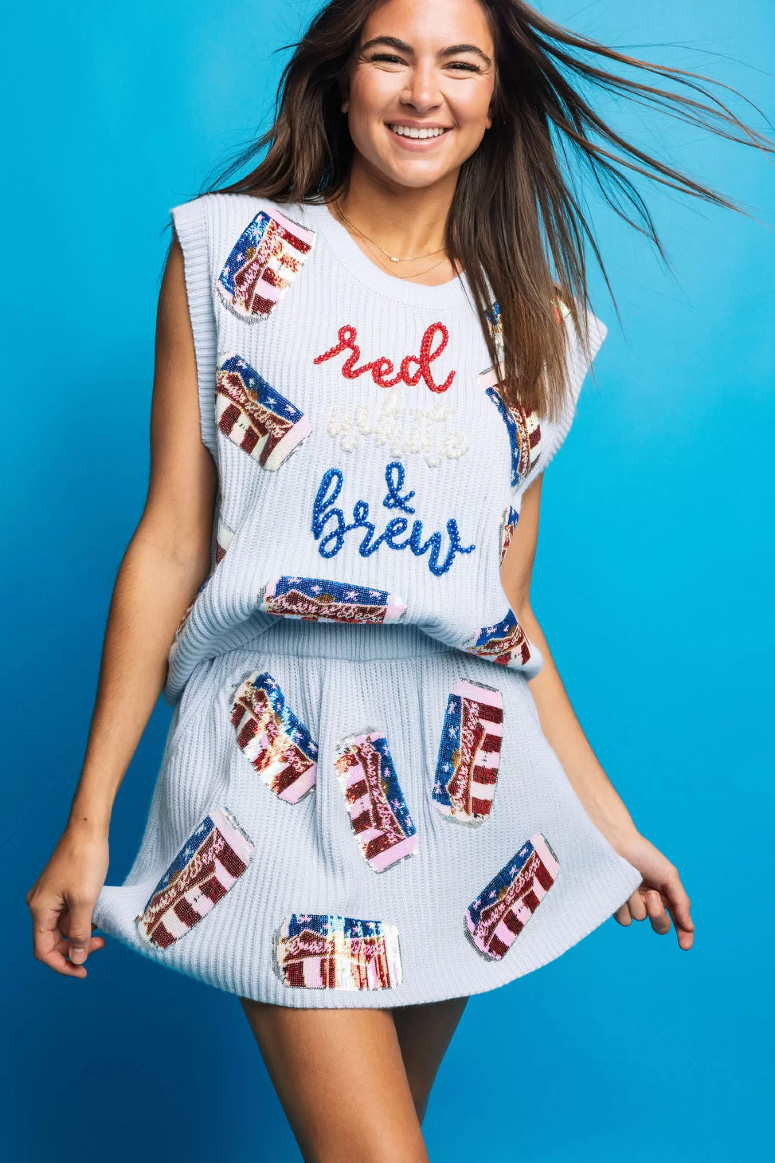 Queen of Sparkles Skirts | Sets<Light Scattered Beer Sweater Skirt Blue