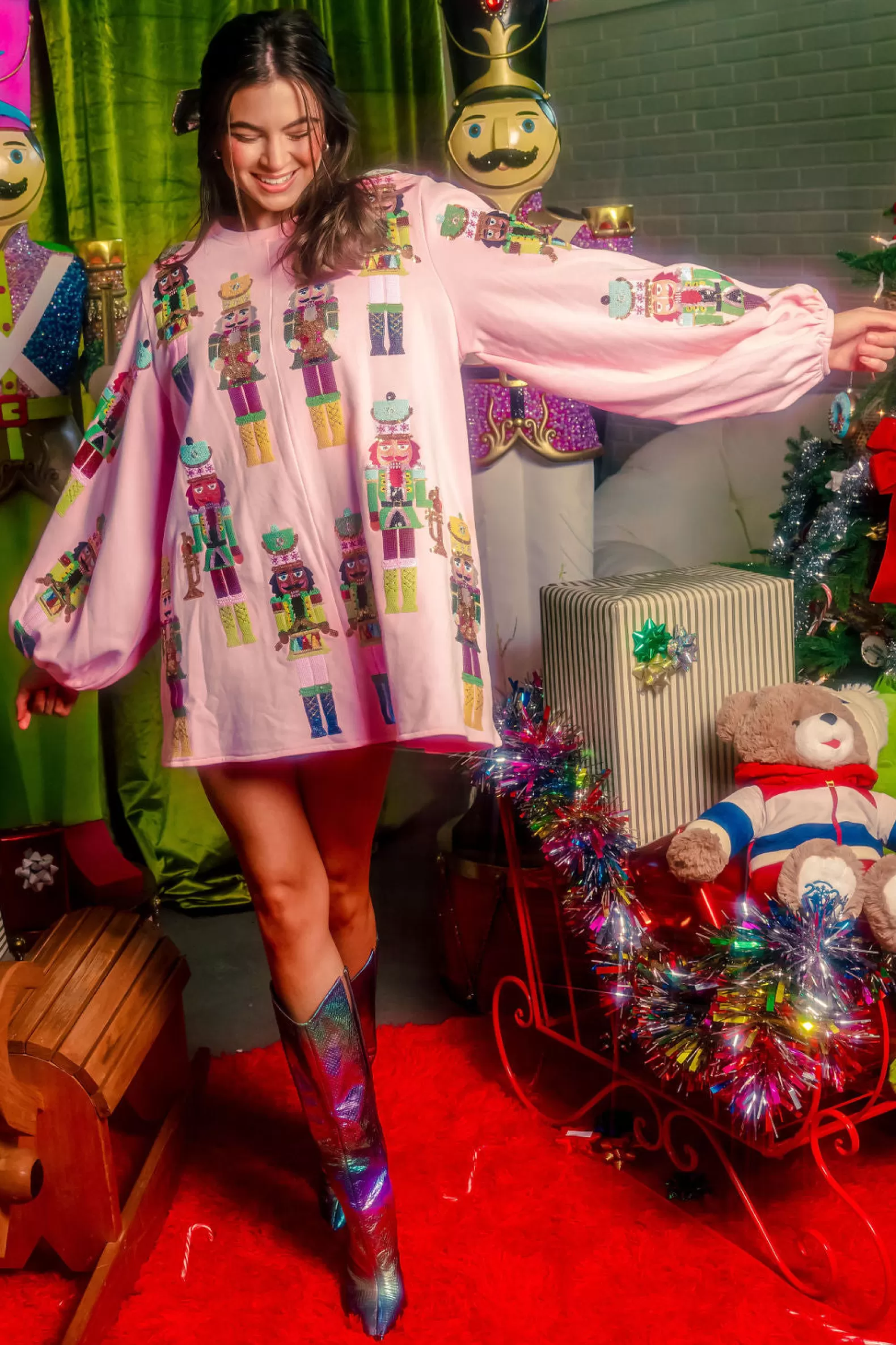 Queen of Sparkles Dresses<Nutcracker Band Balloon Sleeve Sweatshirt Dress Light Pink