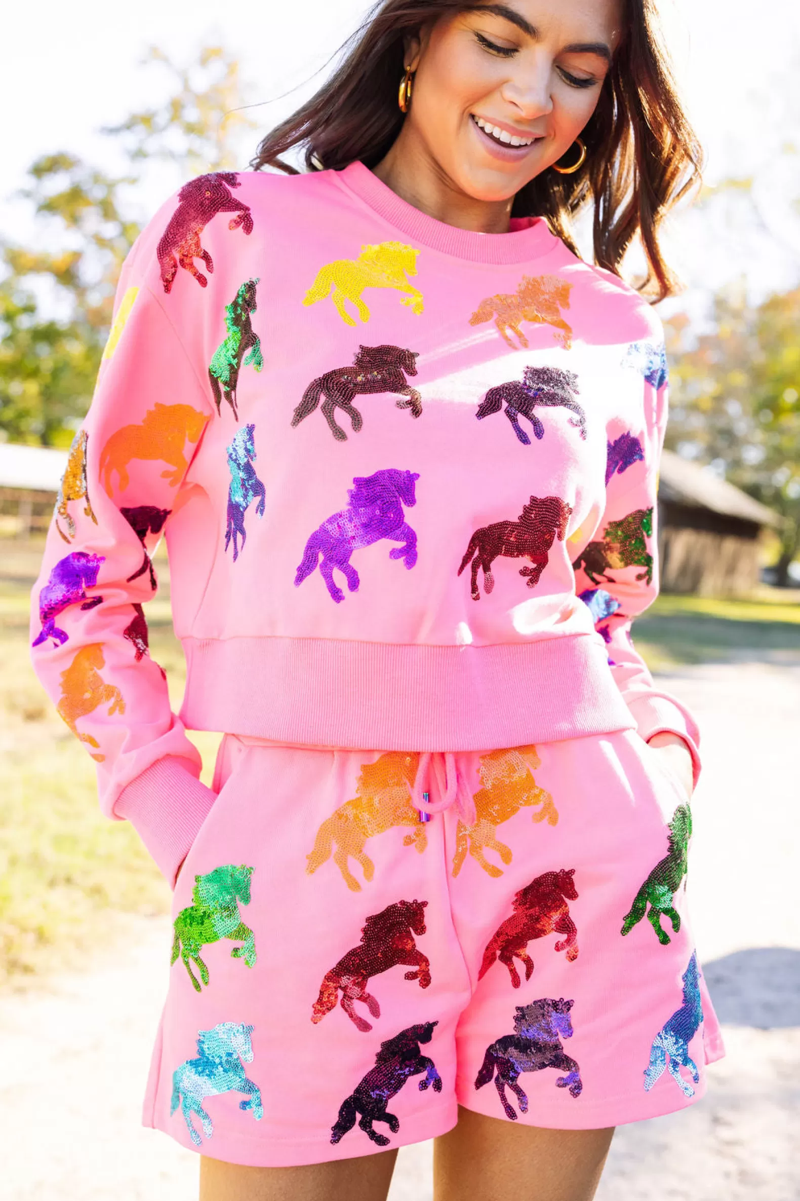 Queen of Sparkles Shorts | Sets<Multi Horse All Over Short Neon Pink