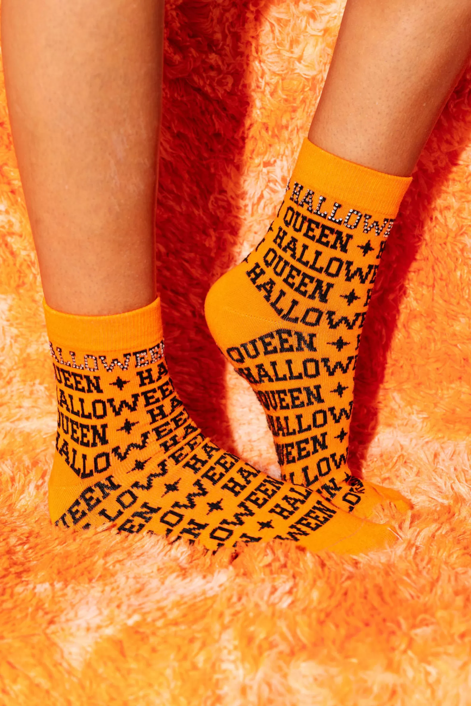 Queen of Sparkles Accessories<& Black Rhinestone 'Halloween Queen' Socks Orange