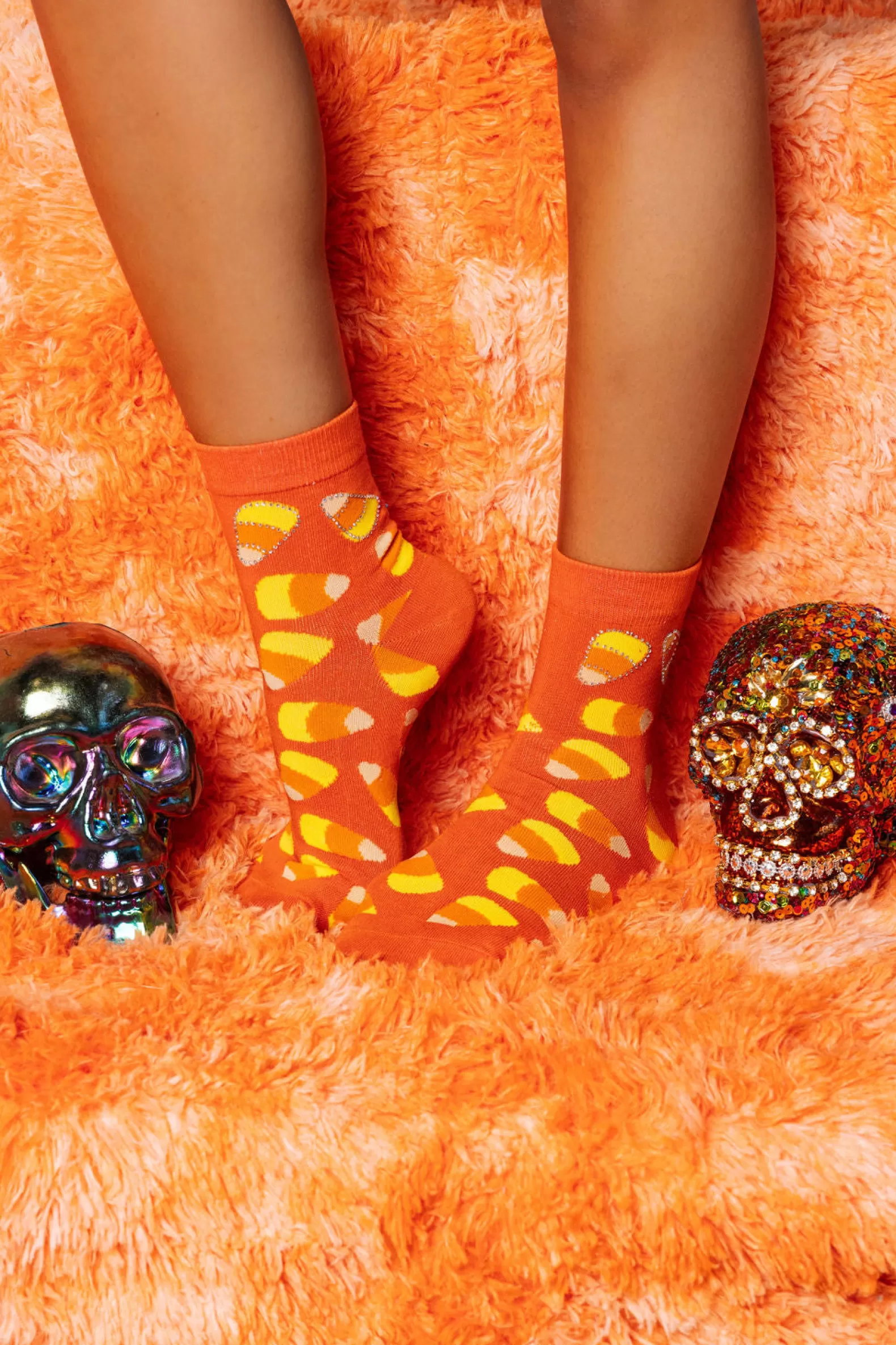 Queen of Sparkles Accessories<Candy Corn Rhinestone Socks Orange