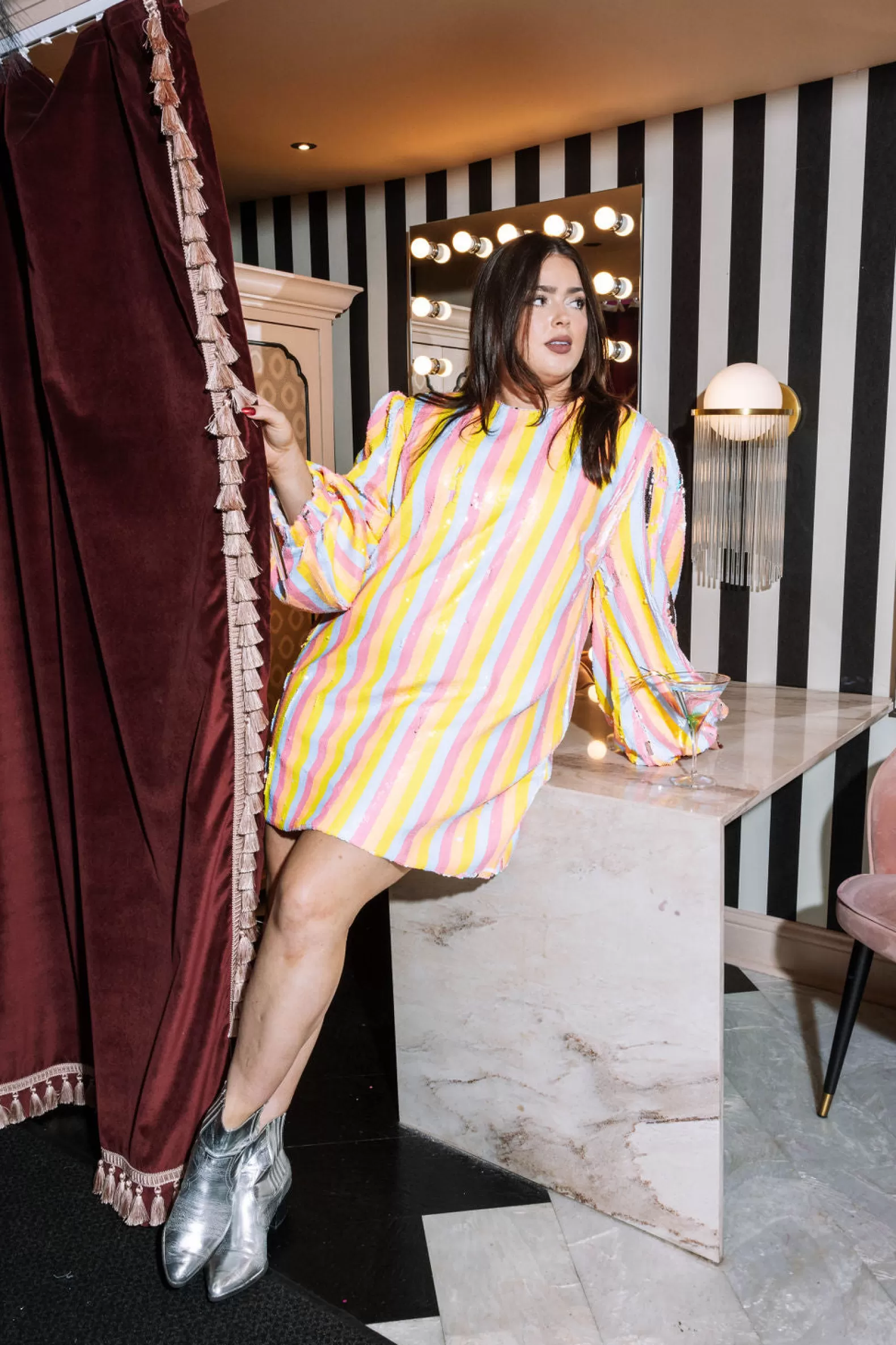 Queen of Sparkles Dresses<Pastel Sequin Stripe Long Sleeve Dress Multi