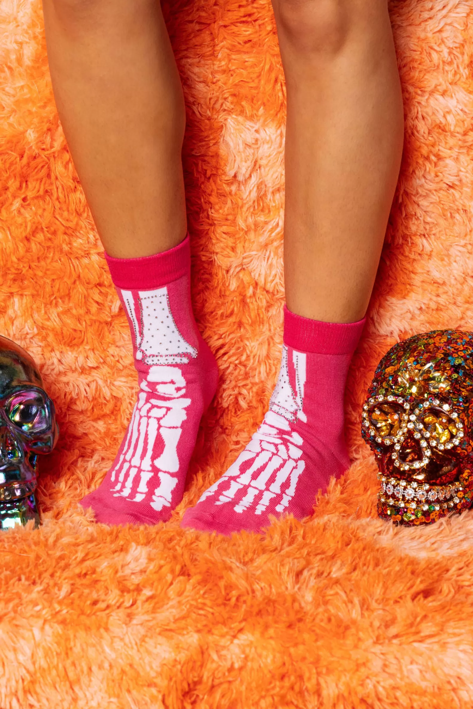 Queen of Sparkles Accessories<& White Skeleton Socks Pink