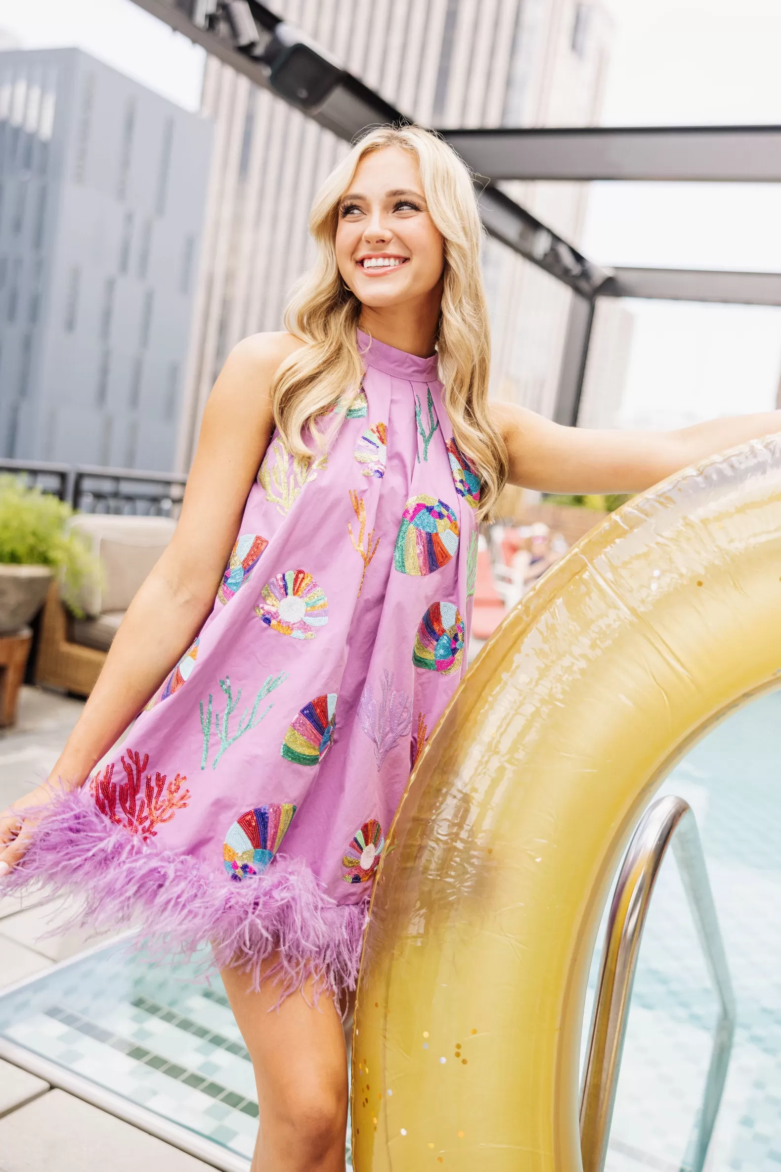 Queen of Sparkles Dresses<Coral & Shell Feather Tank Dress Purple