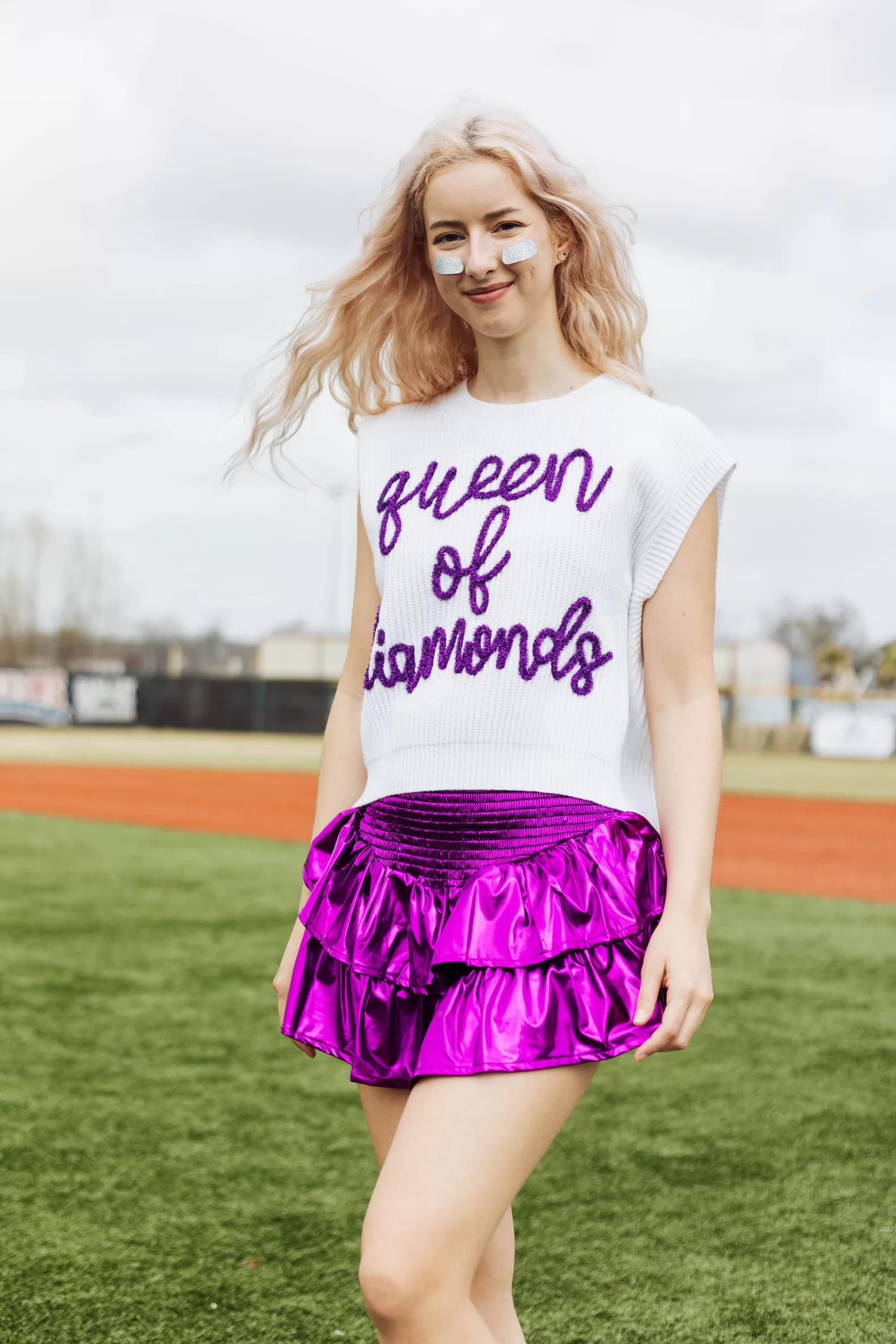 Queen of Sparkles Skirts<Purple Metallic Smocked Ruffle Skort