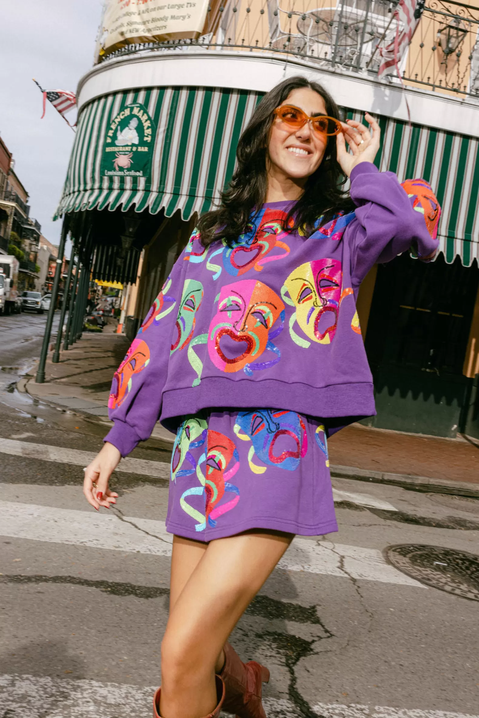 Queen of Sparkles Skirts | Sets<Multi Mardi Gras Mask Skort Purple