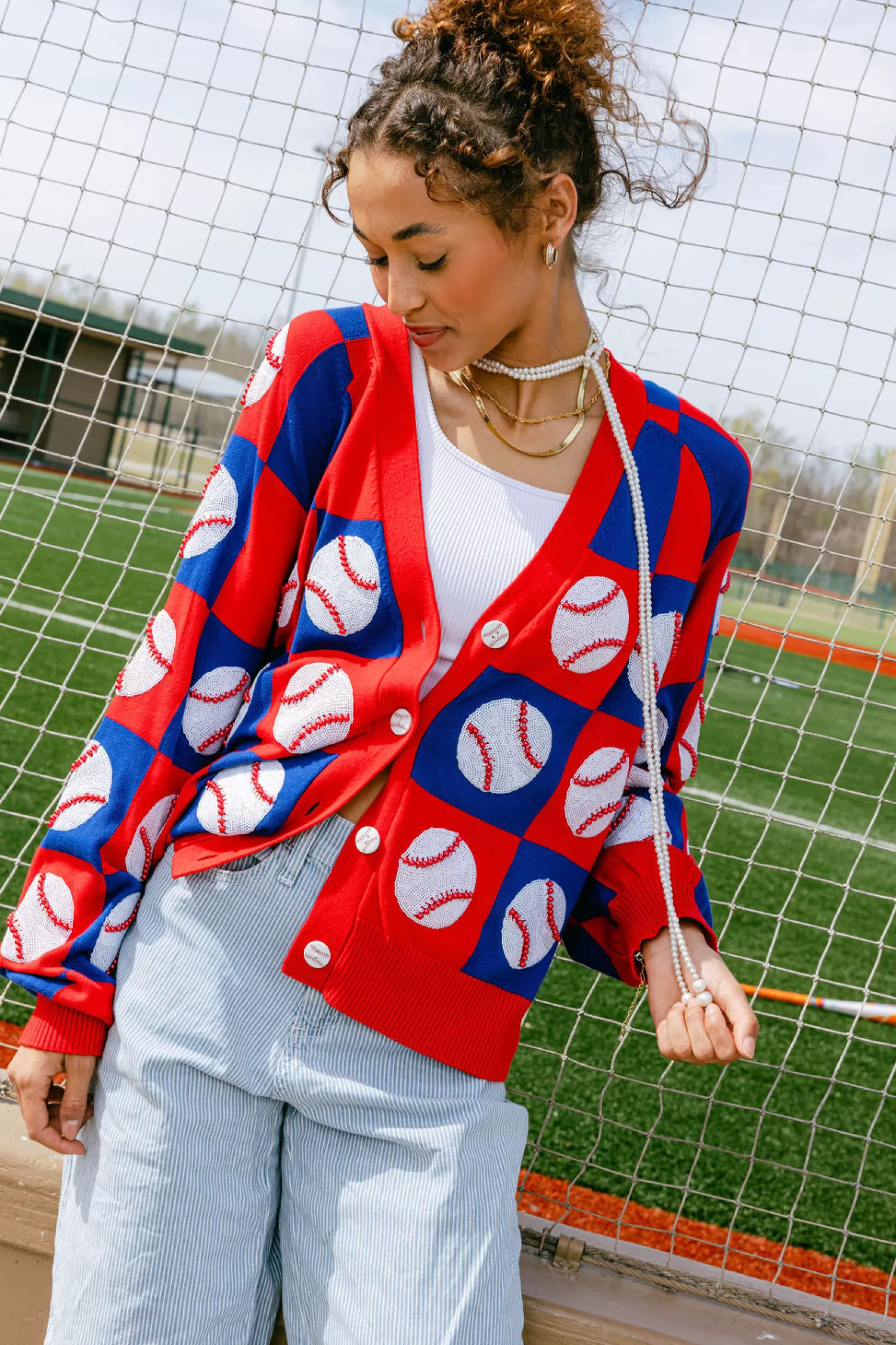 Queen of Sparkles Sweaters<& Red Checkered Baseball Cardigan Royal