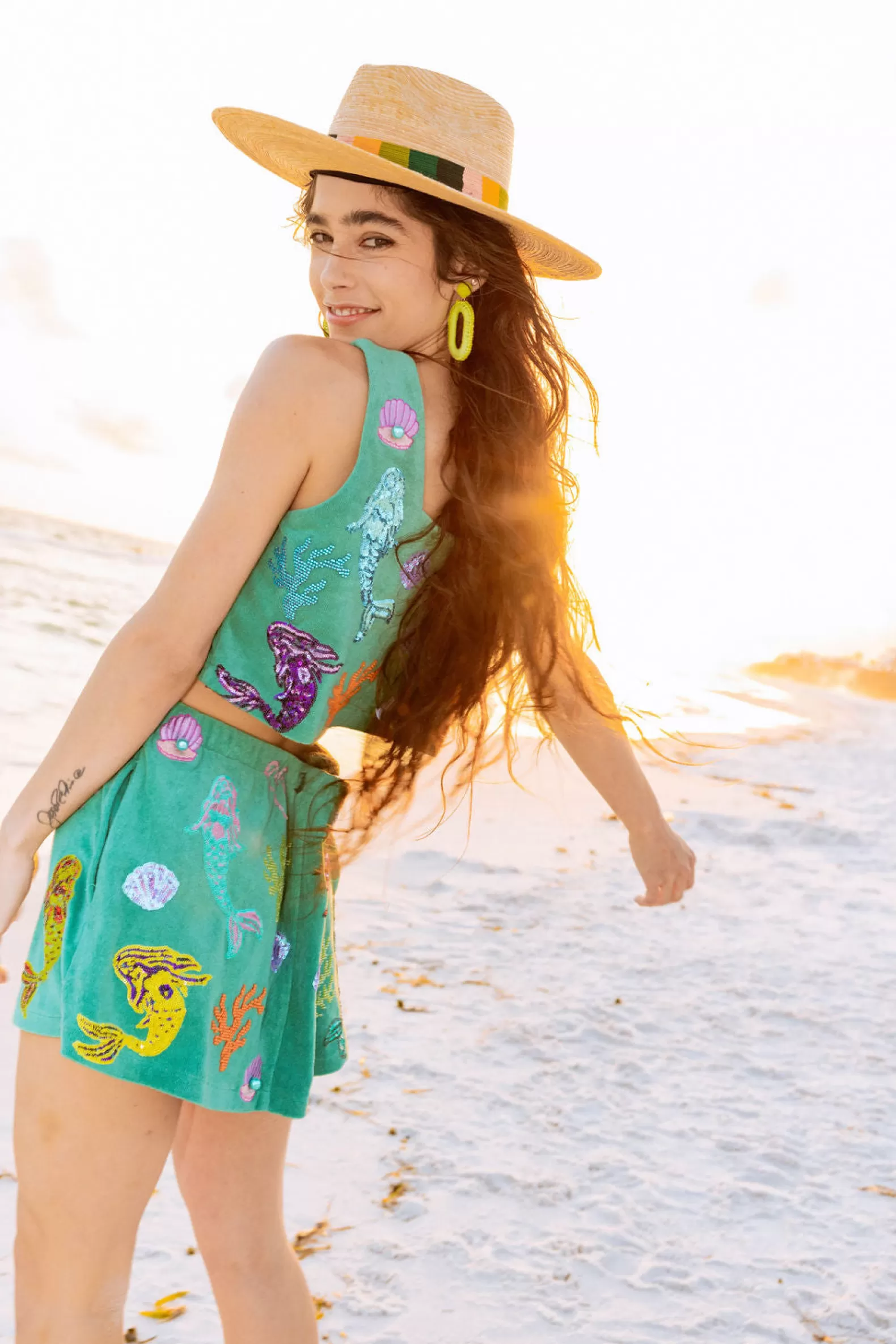 Queen of Sparkles Tops | Sets<Mermaid, Coral & Shell Terry Cloth Tank Teal