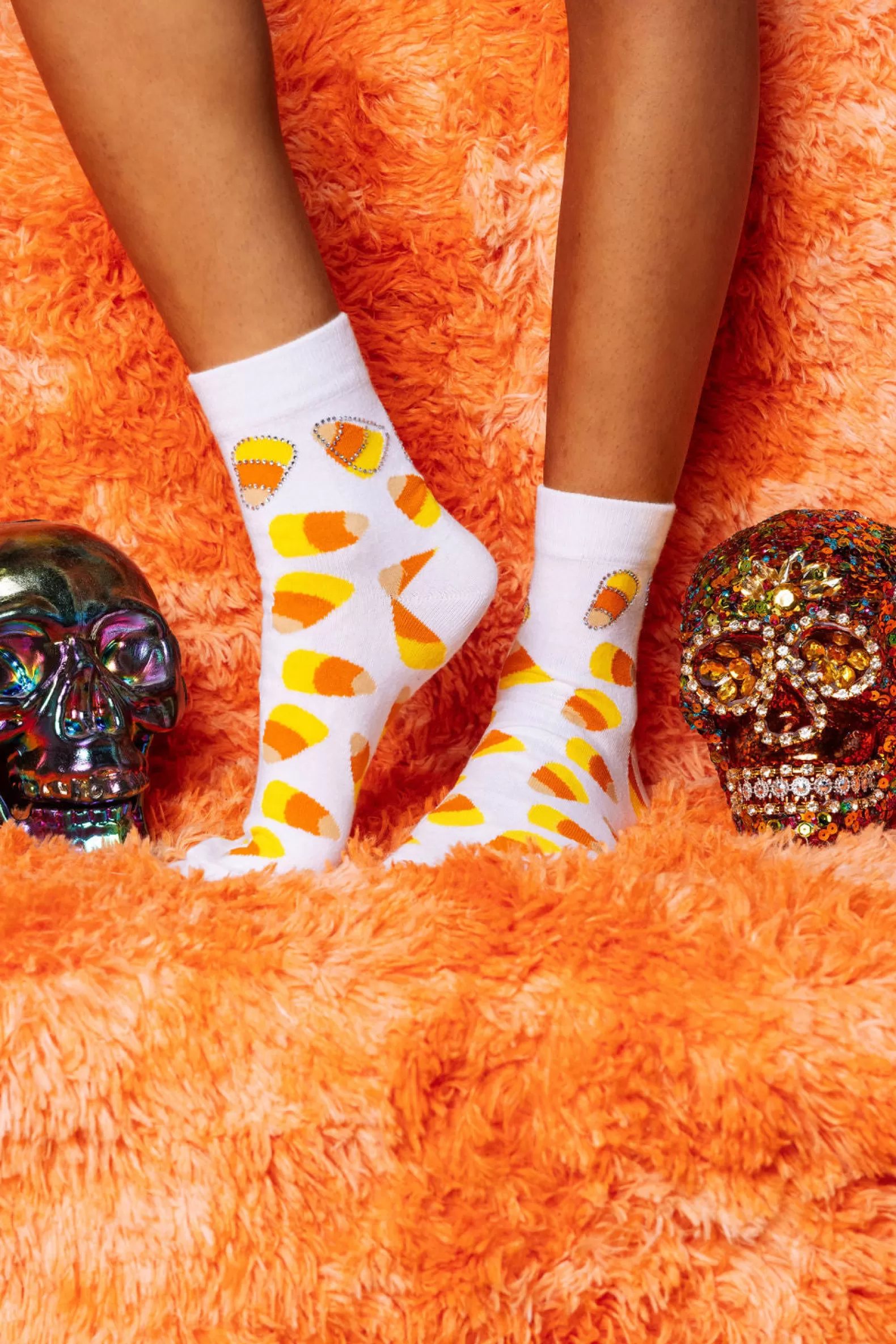 Queen of Sparkles Accessories<Candy Corn Rhinestone Socks White