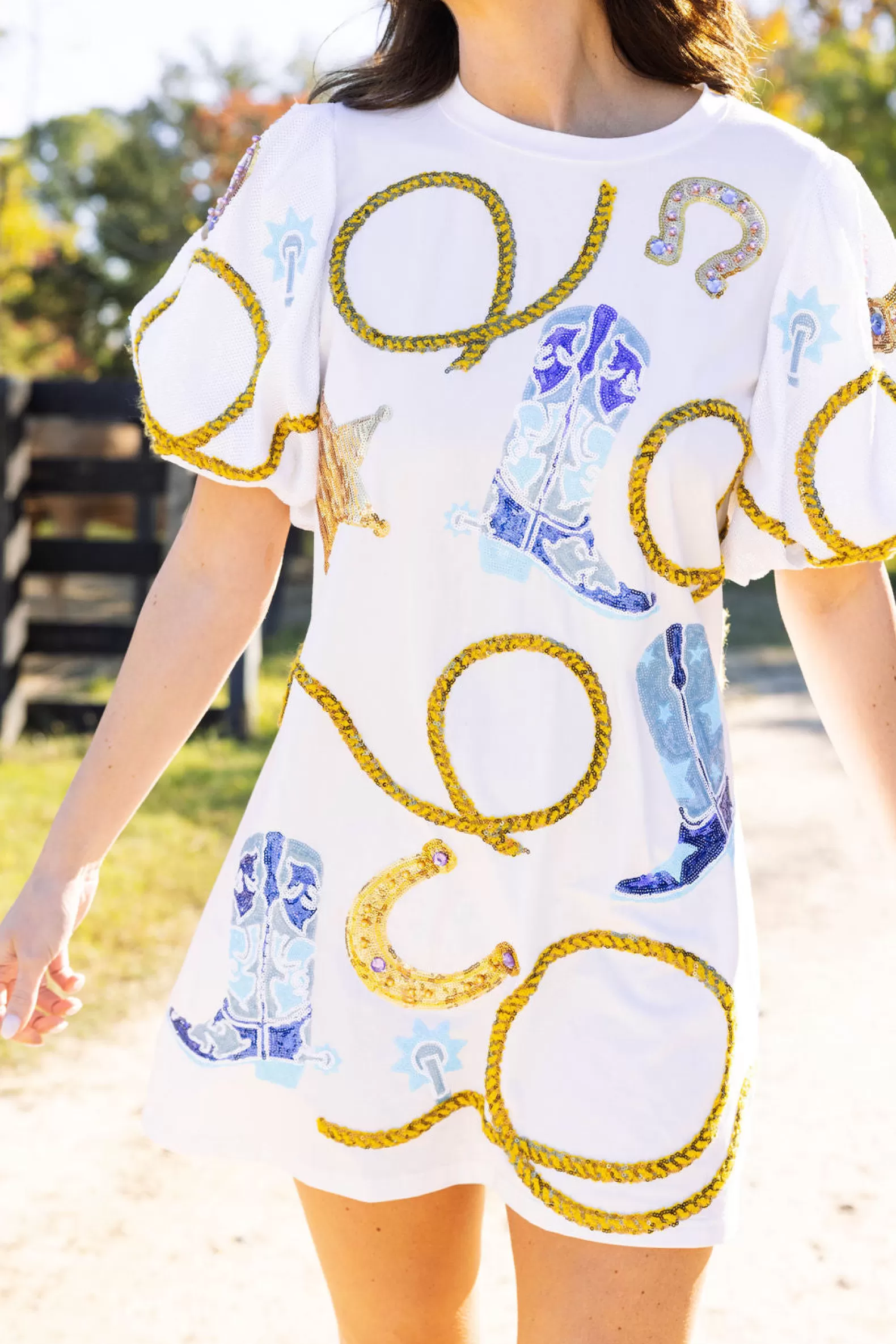 Queen of Sparkles Dresses<Cowgirl Icon Poof Sleeve Dress White
