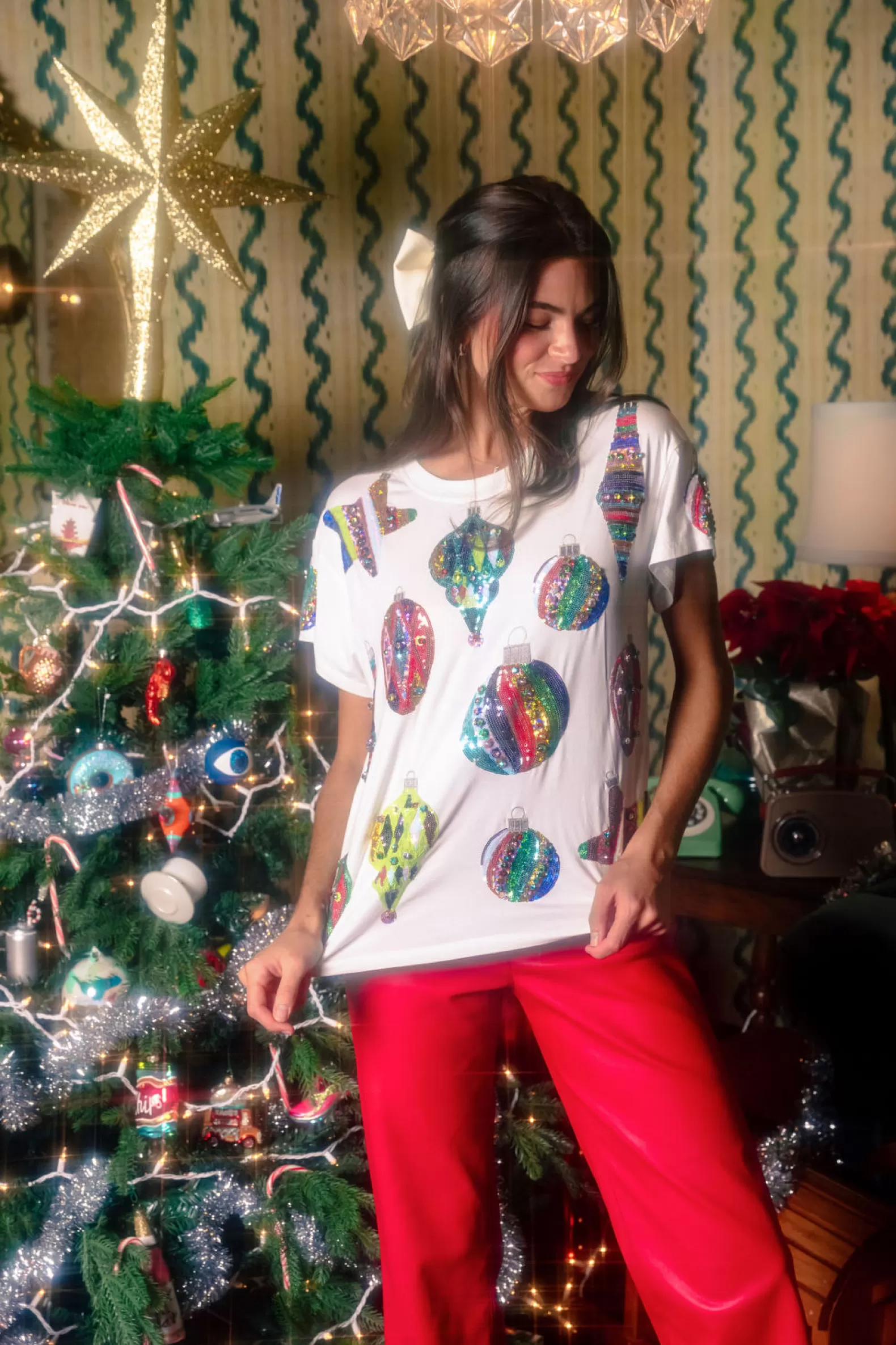Queen of Sparkles Tees<Multi Color Ornaments Tee White