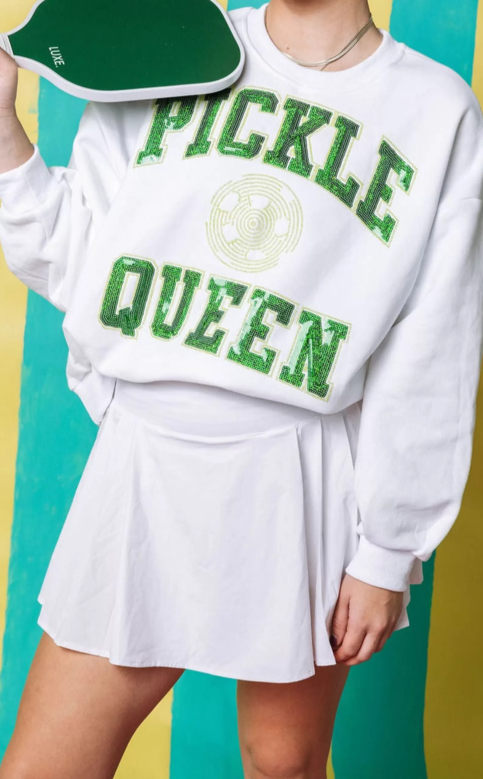 Queen of Sparkles Activewear | Sweatshirts<'Pickle Ball Queen' Sweatshirt White