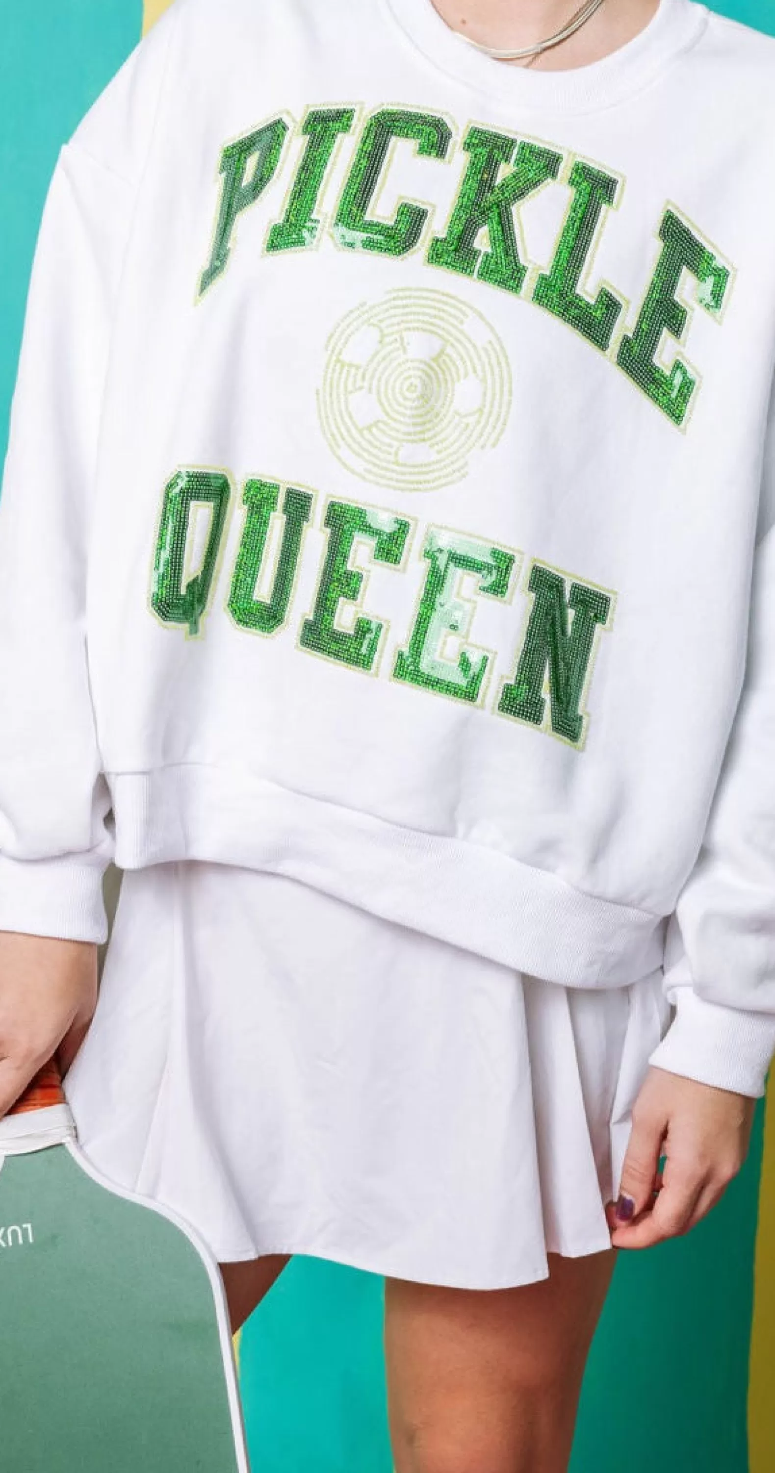 Queen of Sparkles Activewear | Sweatshirts<'Pickle Ball Queen' Sweatshirt White