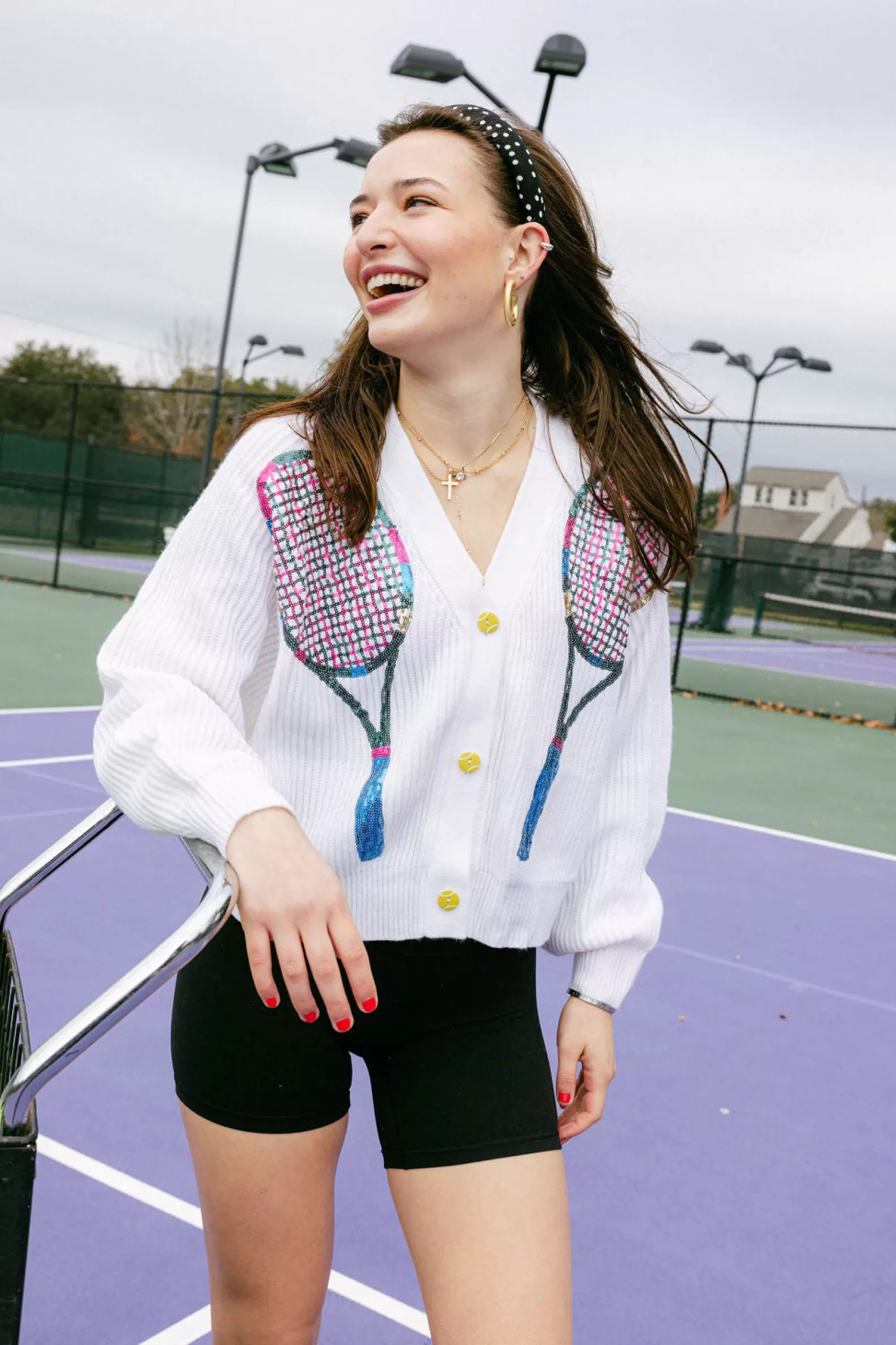 Queen of Sparkles Activewear | Sweaters<Queen of the Tennis Court Cardigan White